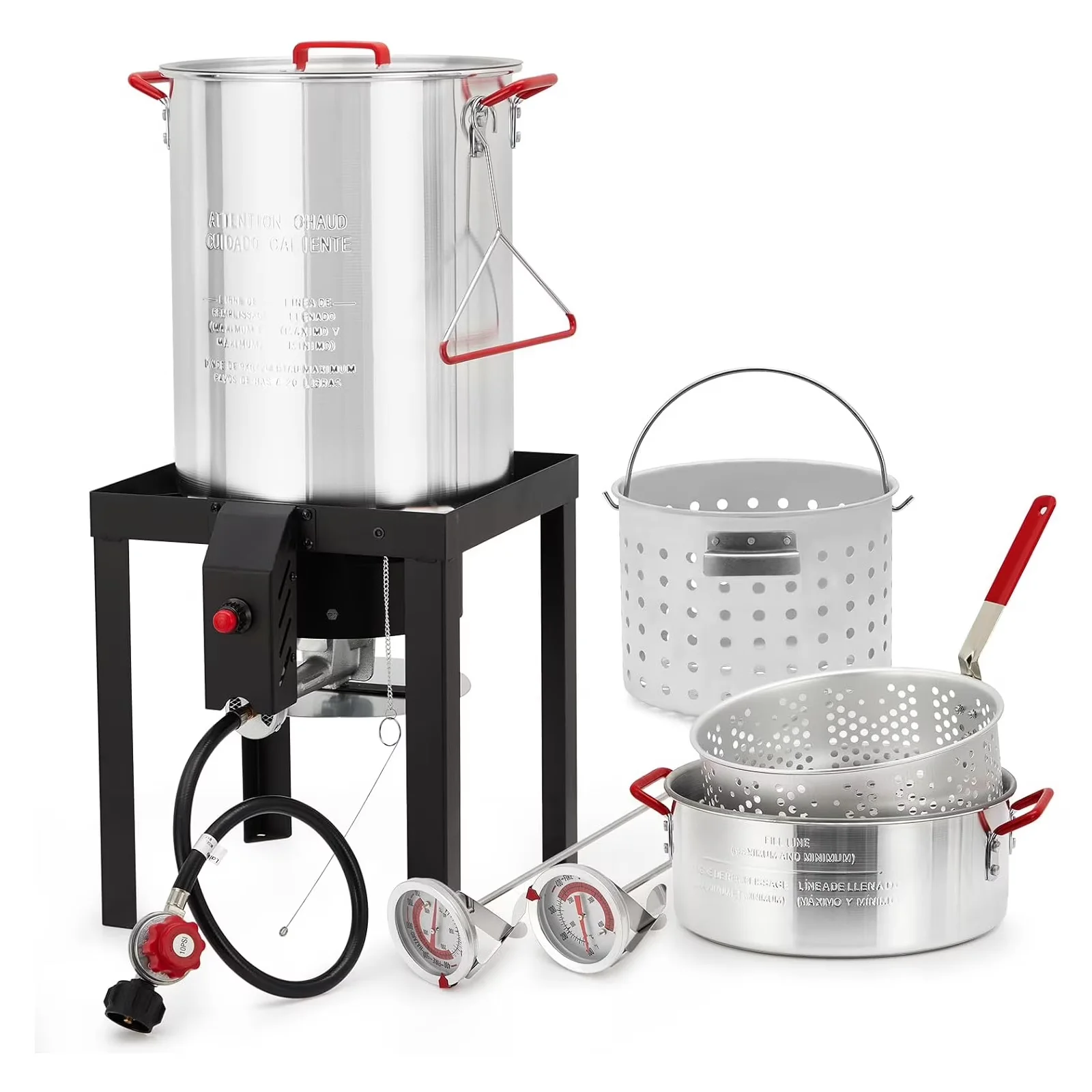 Reliable Outdoor Fryer with 38000 BTU, 30 Qt Turkey Deep & 10 Qt Fish Kit - Black Aluminum Model 2538A2