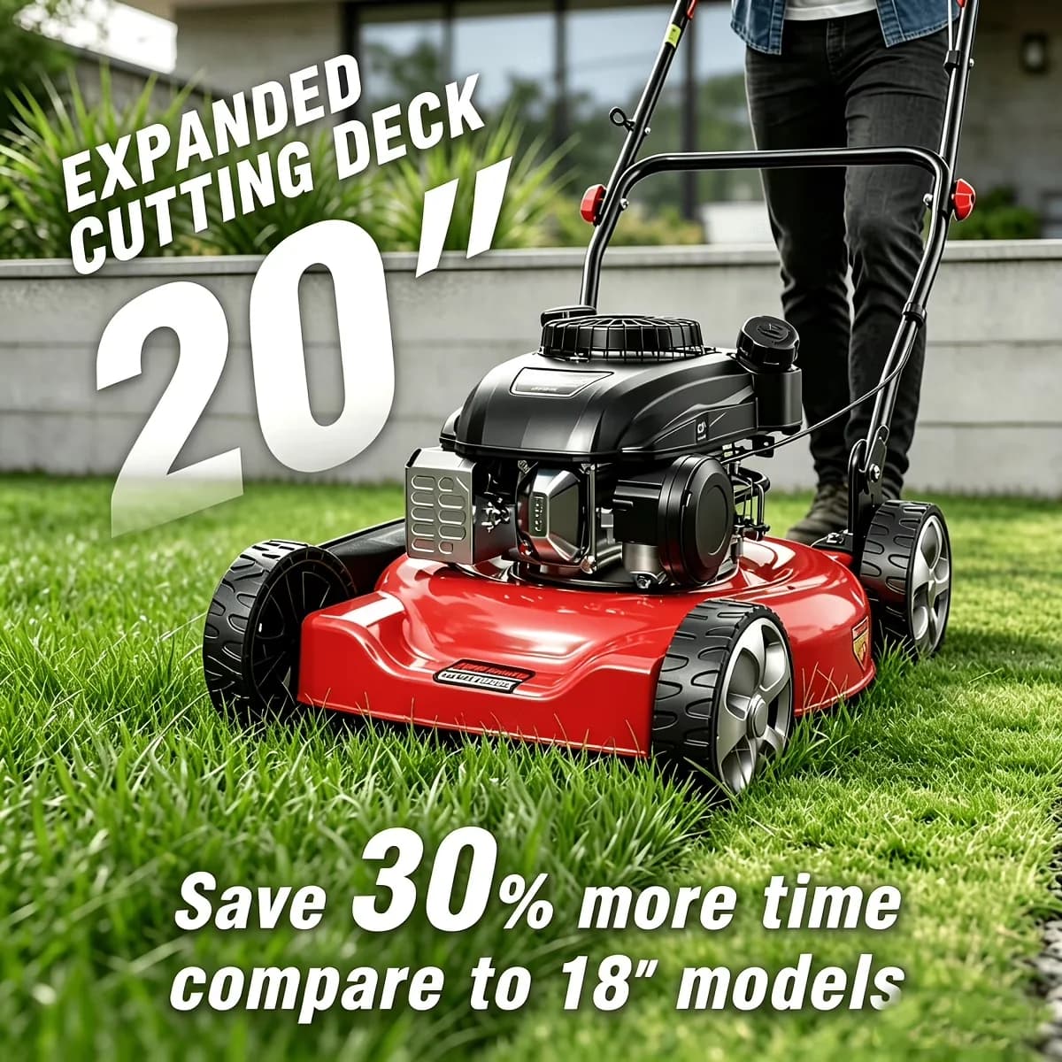 Professional Push Mower with Adjustable Cutting Height, 20" 144cc 4-Cycle Gas Walk Behind Lawn, Lightweight Hand - Red Model CBA3FA