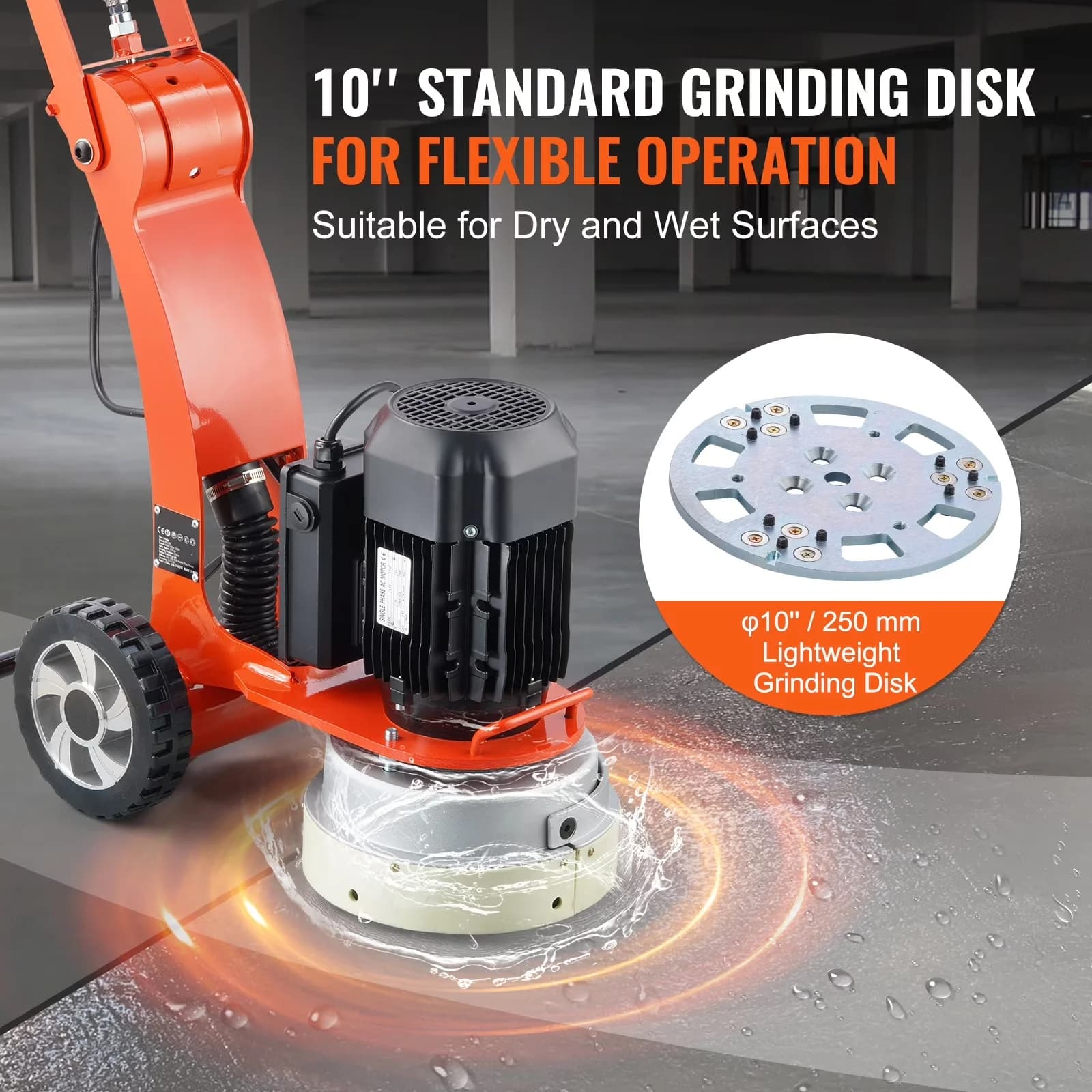 Sleek Woodworking with 1300W, Electric Floor Grinder, 10" Model - Orange Model 4334CB