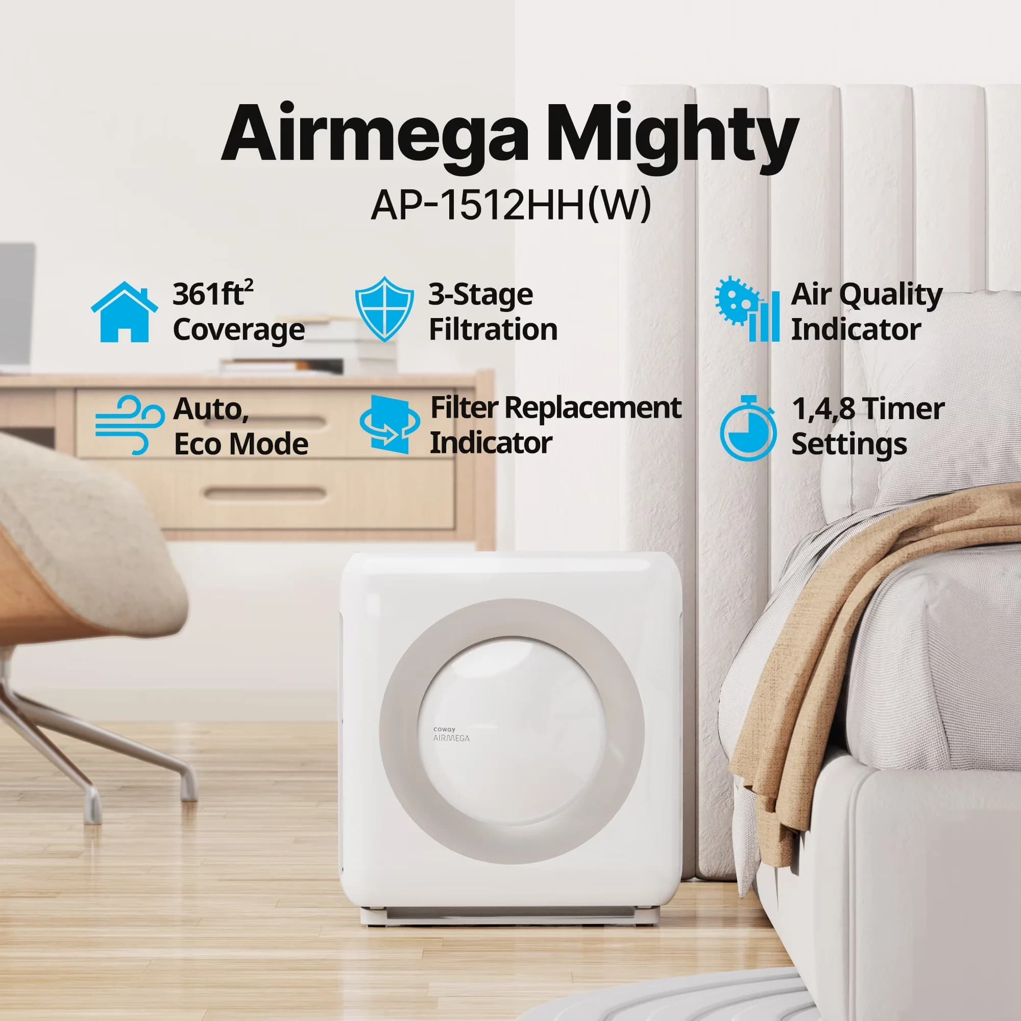 Efficient Air Purifier with Filter Change Indicator, Automatic Shut-Off, Variable Speed - Model 2E2A4D