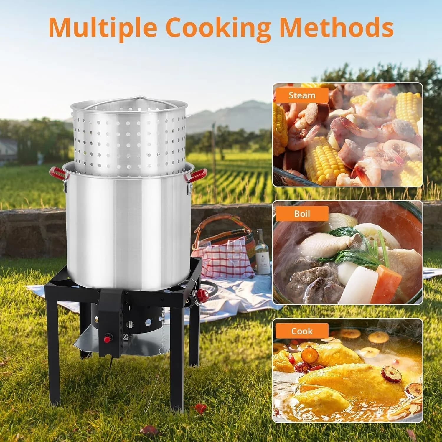 Outdoor Fryer Compact with 110000 BTU, Portable, Adjustable Air Control Panel - Iron & Aluminum Silver for Outdoor Model 363037