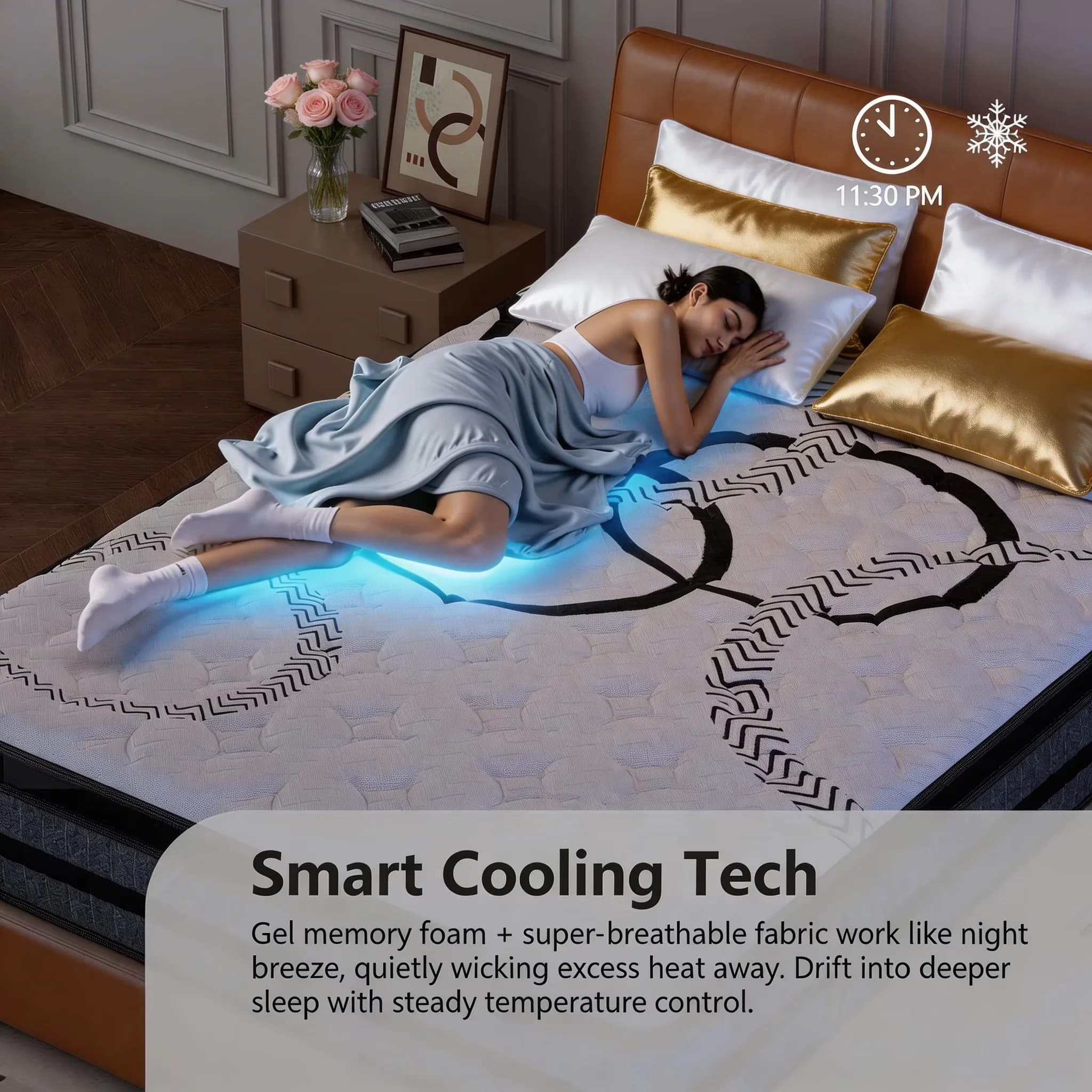 Quality Mattresses Accessory with Cooling Technology, Low Motion Transfer, Breathable Construction - Skin-Friendly Fabric, Breathable... Model 8E3BDD