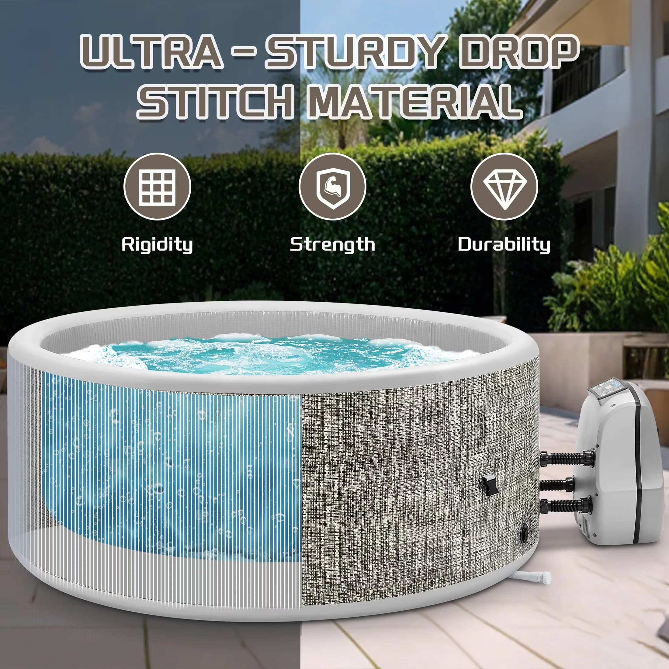 Hot Tub Innovative with Uv Resistant, Inflatable, 65" Inflatable - Brown Model 269F97