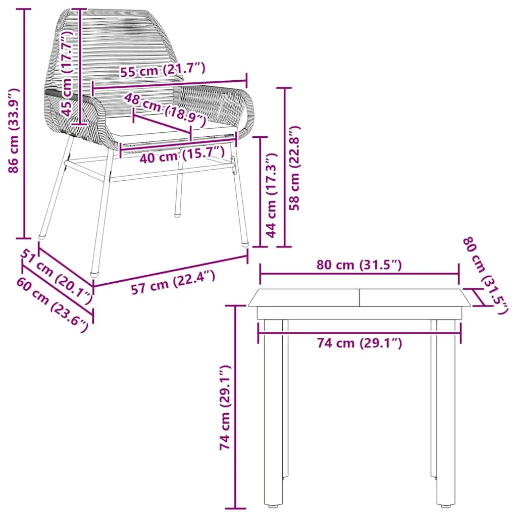 Patio Dining Set Innovative with 3 Piece, Garden table: - Pe Rattan, Powder-Coated Steel, Glass, Fabric (100% Polyester), Foam Black... Model 31CE13