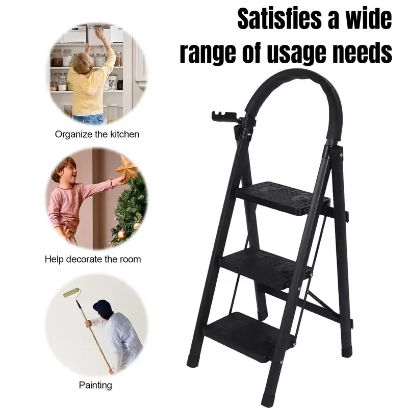 Quality Ladders And Step Stool with Foldable, Anti-Slip - Steel Black for Office Model 884A7E