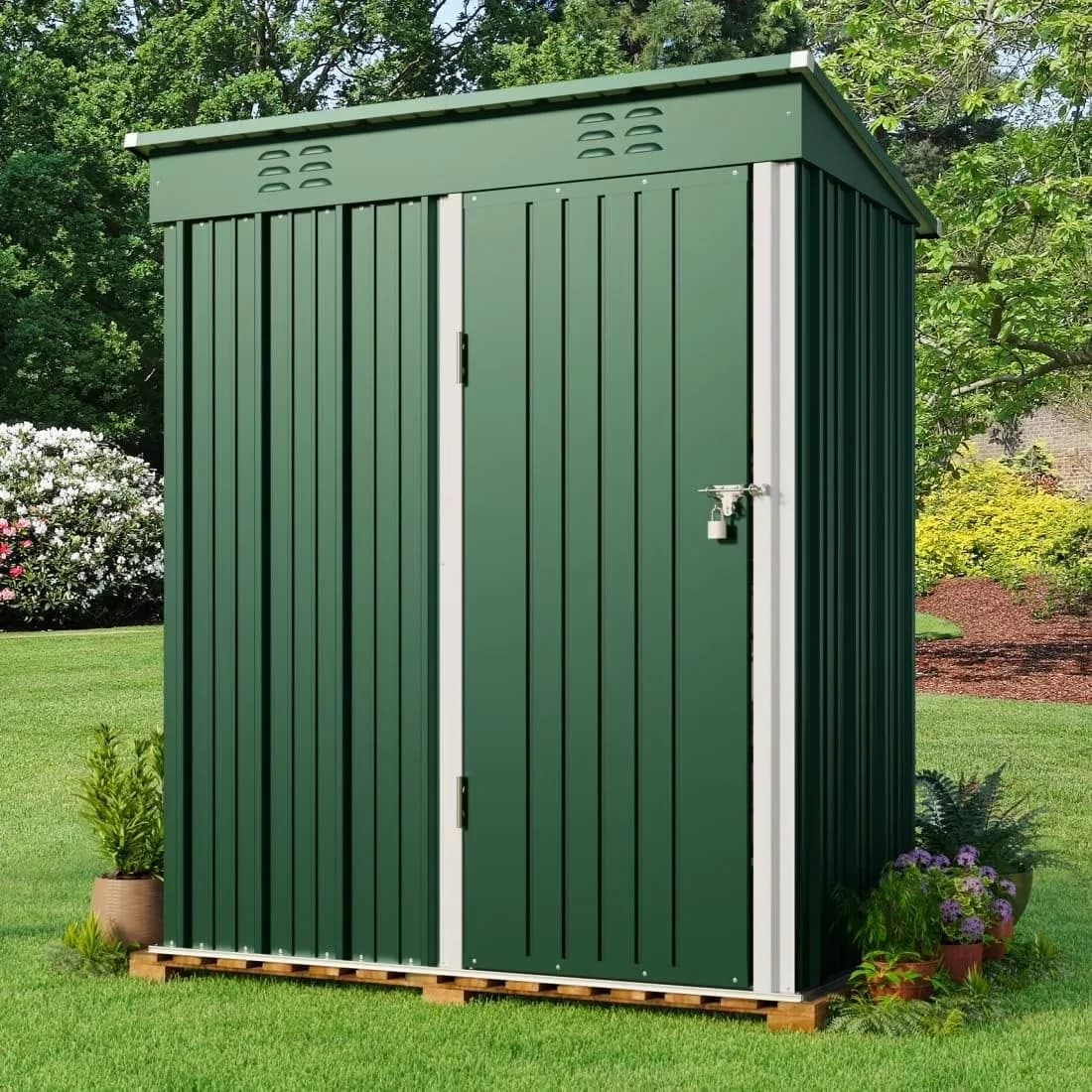 Innovative Shed with Waterproof, Uv Resistant, Weatherproof Lockable Storage - Metal Green-5X3Ft Model 544DE7
