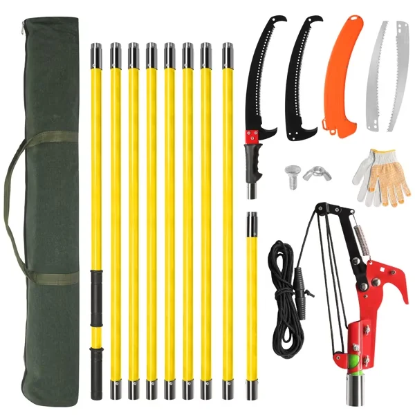 Pole Saw Reliable with Telescoping, 24ft Manual, Sharp Steel Blade and Scissors - Yellow Model F2B14B