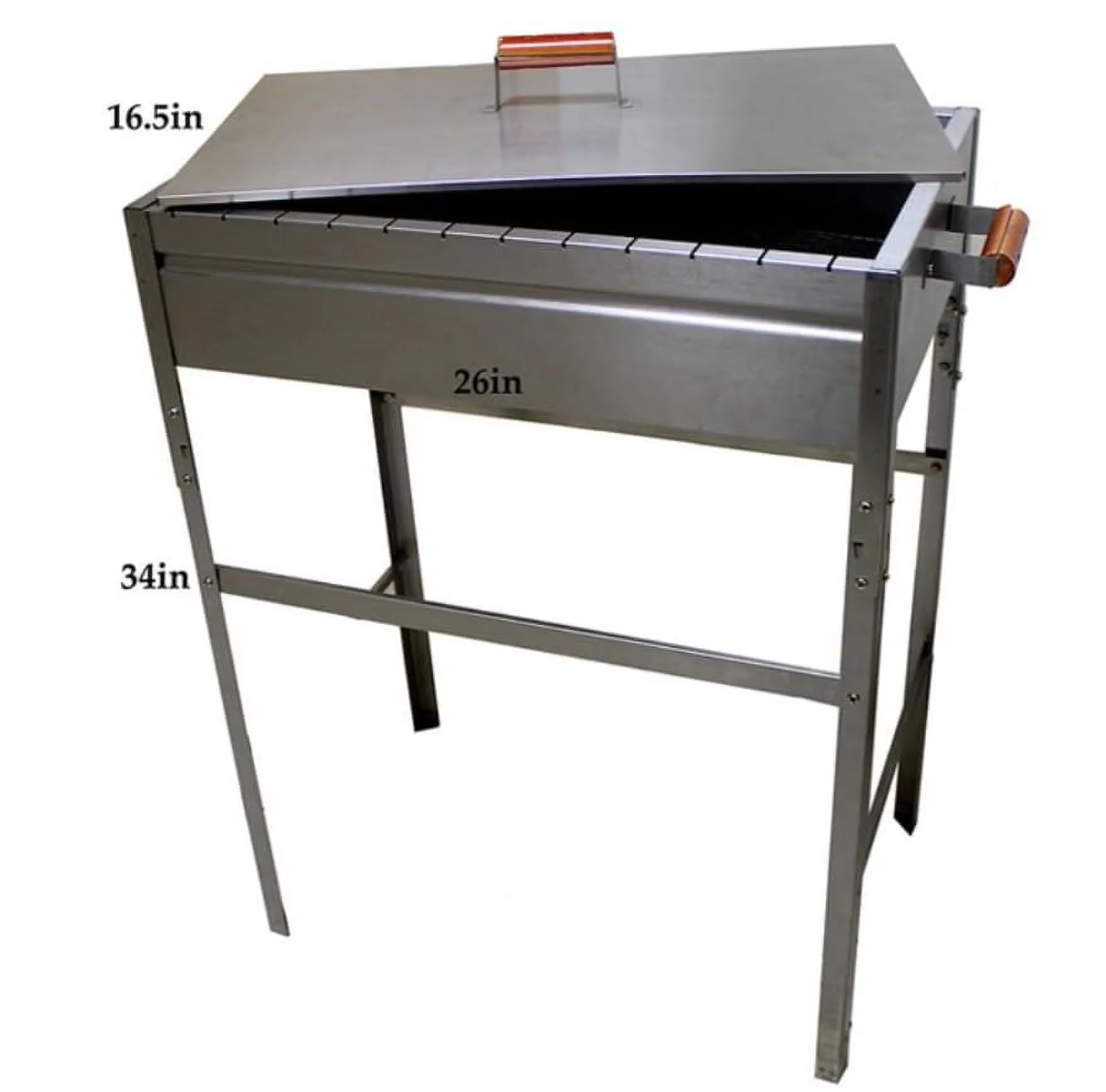 Professional Charcoal Grill with dimentions roughly 26-16-35 - Stainless Steel Silver Model 12ABC9