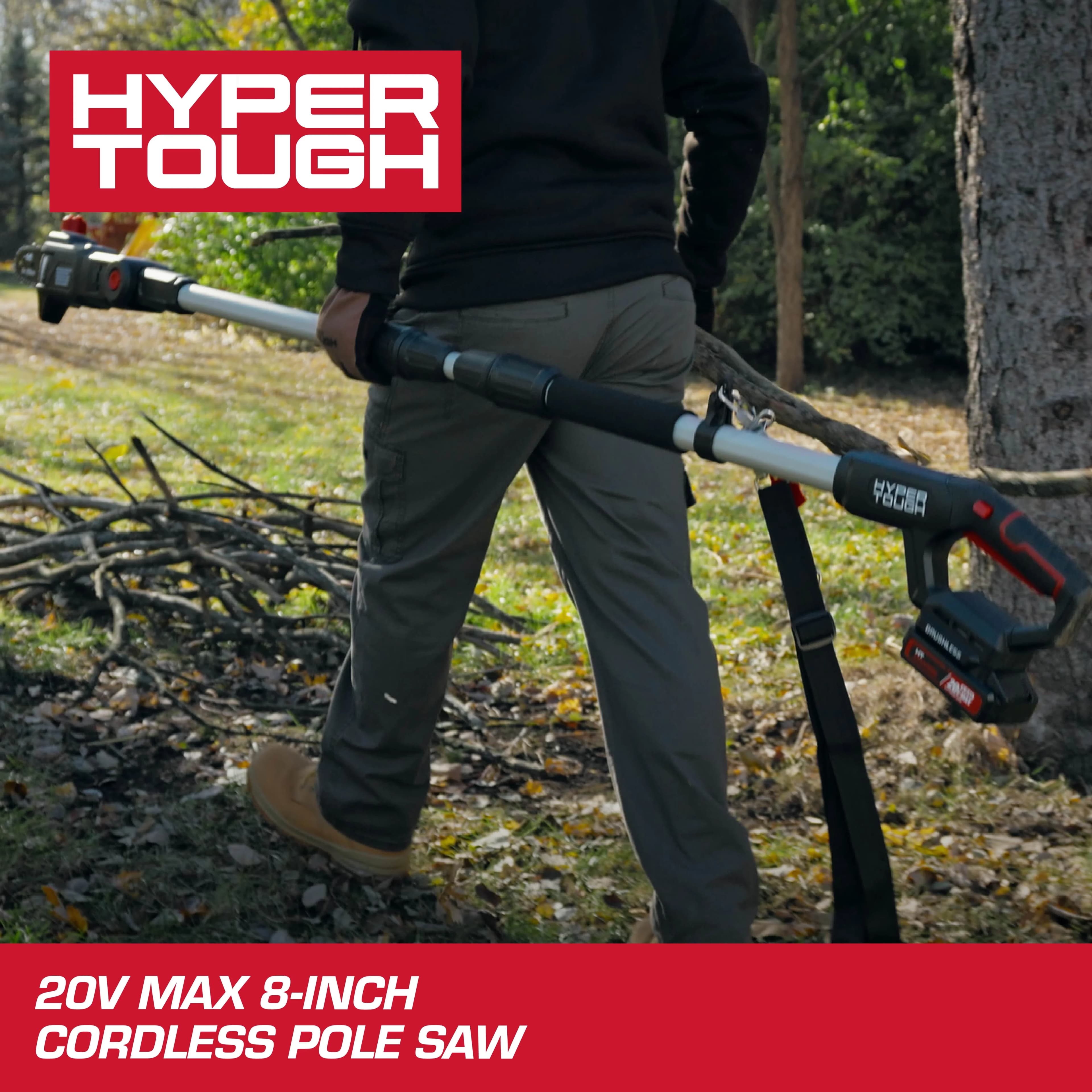 Durable Pole Saw with Battery, 20V, Tool-Less Chain Tensioning - Black Model 33FA37