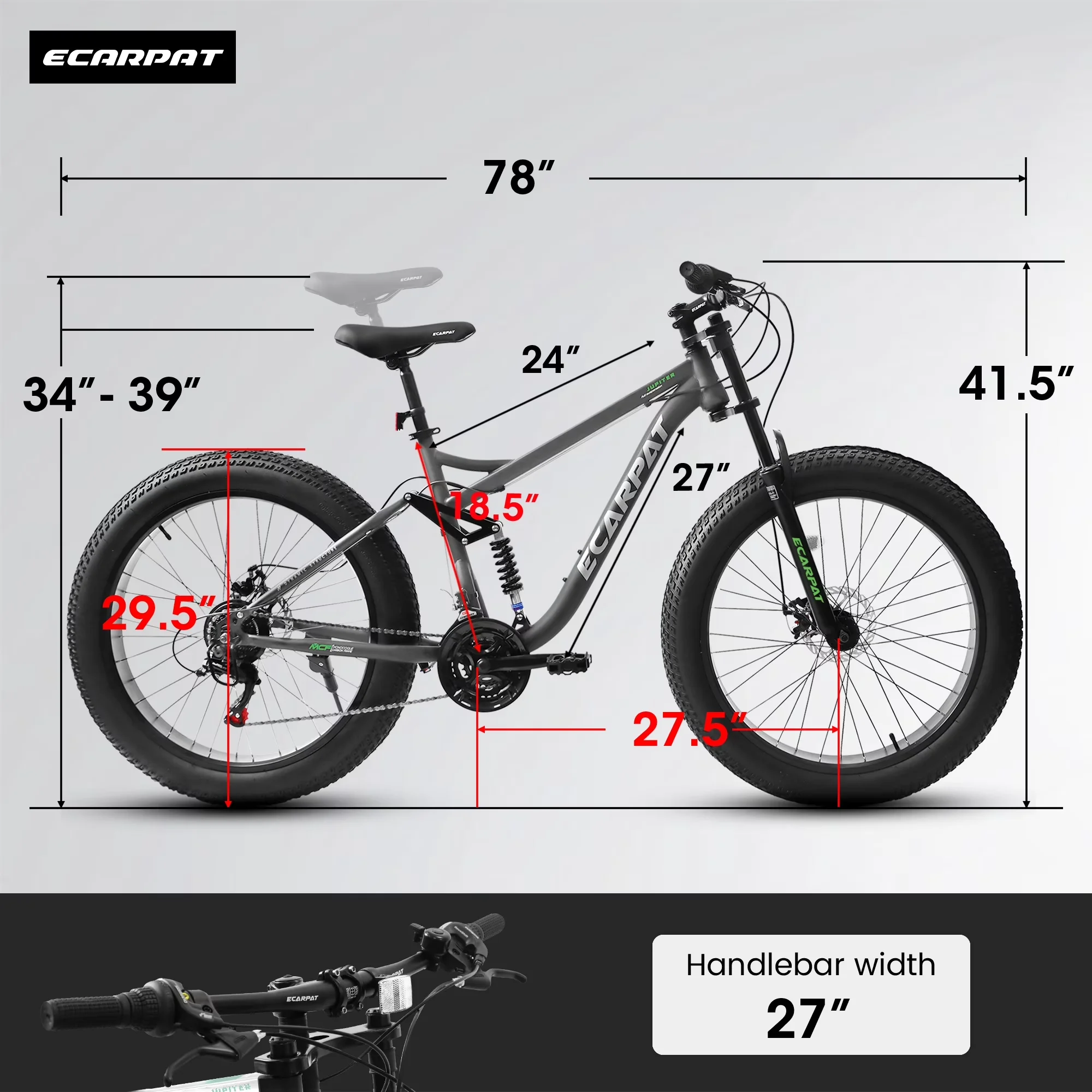 Mountain Bike Versatile with Adjustable Seat, Dual Full Suspension 21 Speed - Gray Model A8CB77