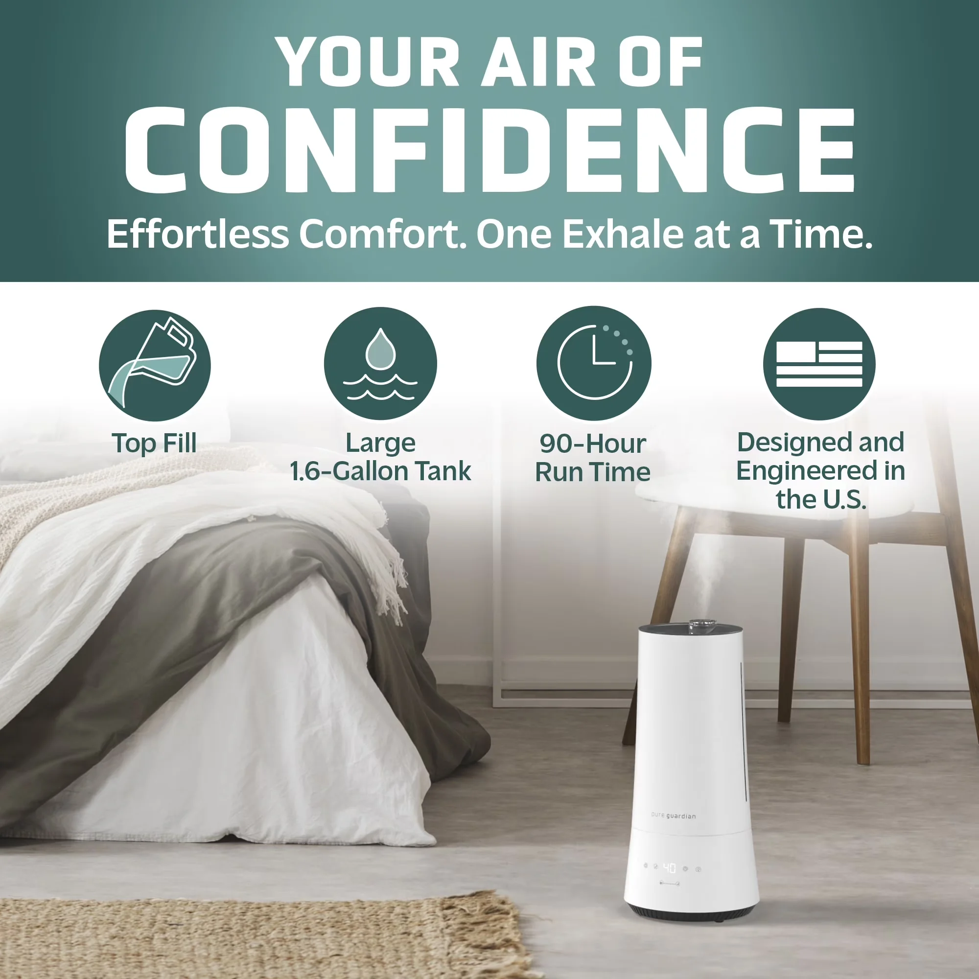 Premium Humidifier with Variable Speed, 475 Sq. ft. 90-Hour Cool Mist Ultrasonic, H997W - White Model 3202D4