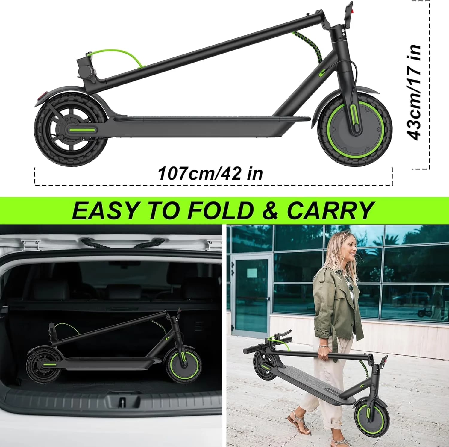 Scooter Versatile with 350W, Bluetooth, Compact - Green Steel - Professional Series Model BD6399