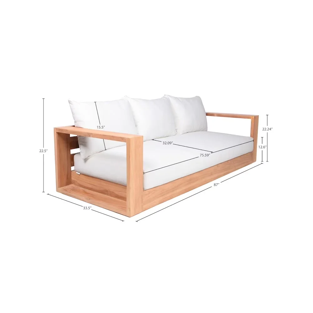 Classic Outdoor Sofas Sectional with Water-Resistant, Solid Teak Wood Frame - White Fabric Model 12C890