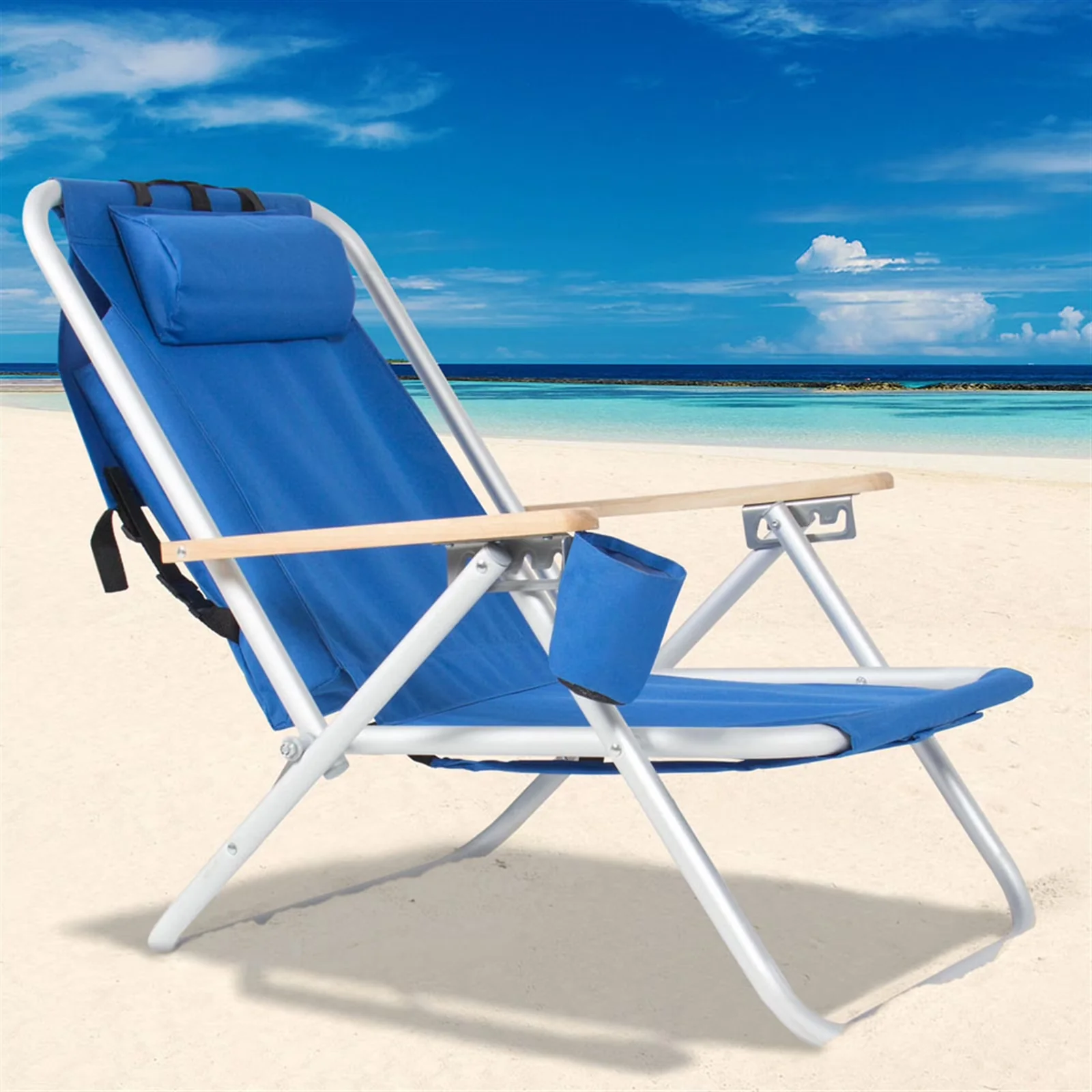 Beach Chair Durable with Adjustable, Folding, Portable Folding Lightweight Backpack - Blue#4 Model 753142