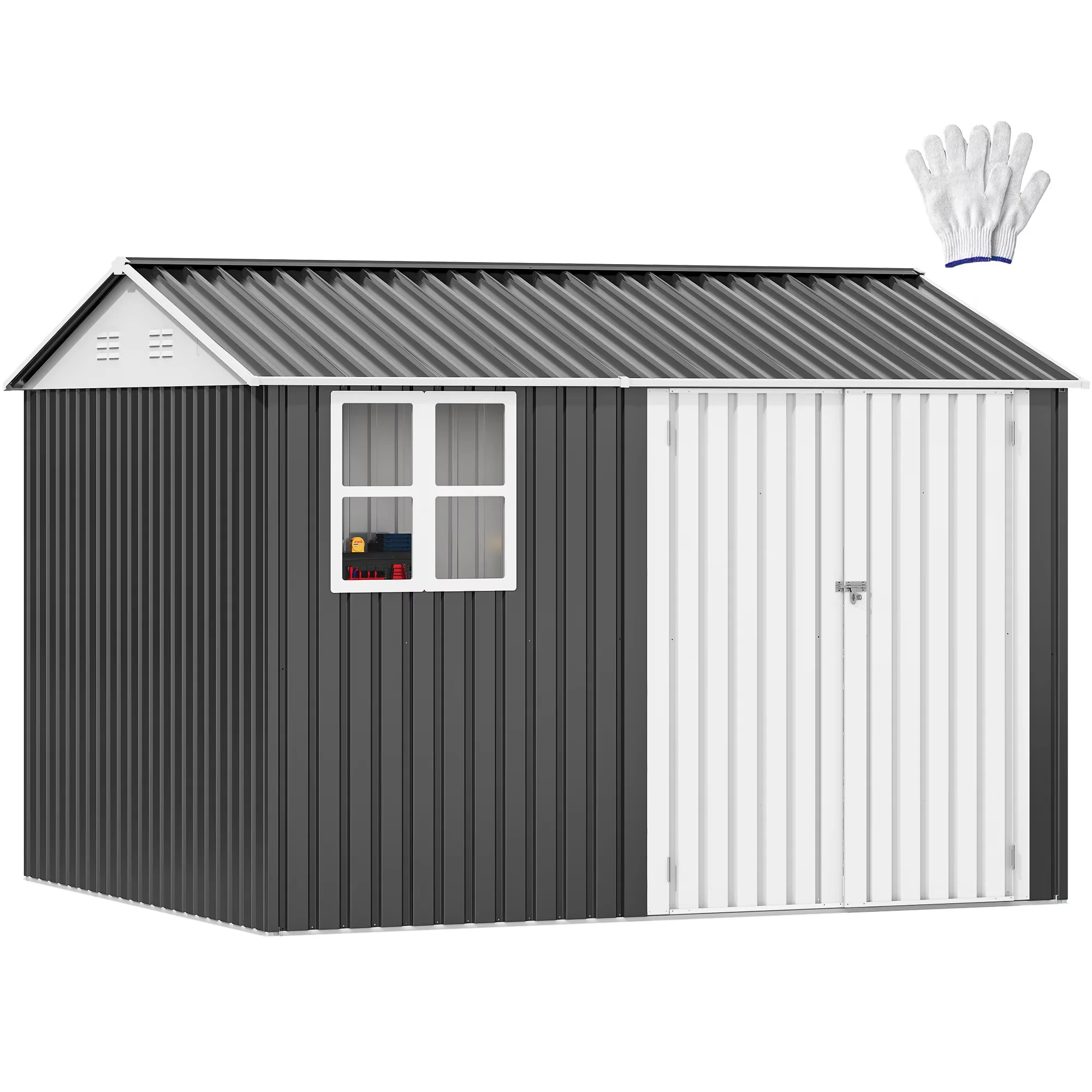 Shed Durable with Waterproof, 10' x 8' Outdoor Storage, Waterproof Metal - Metal White Model 9D14B3