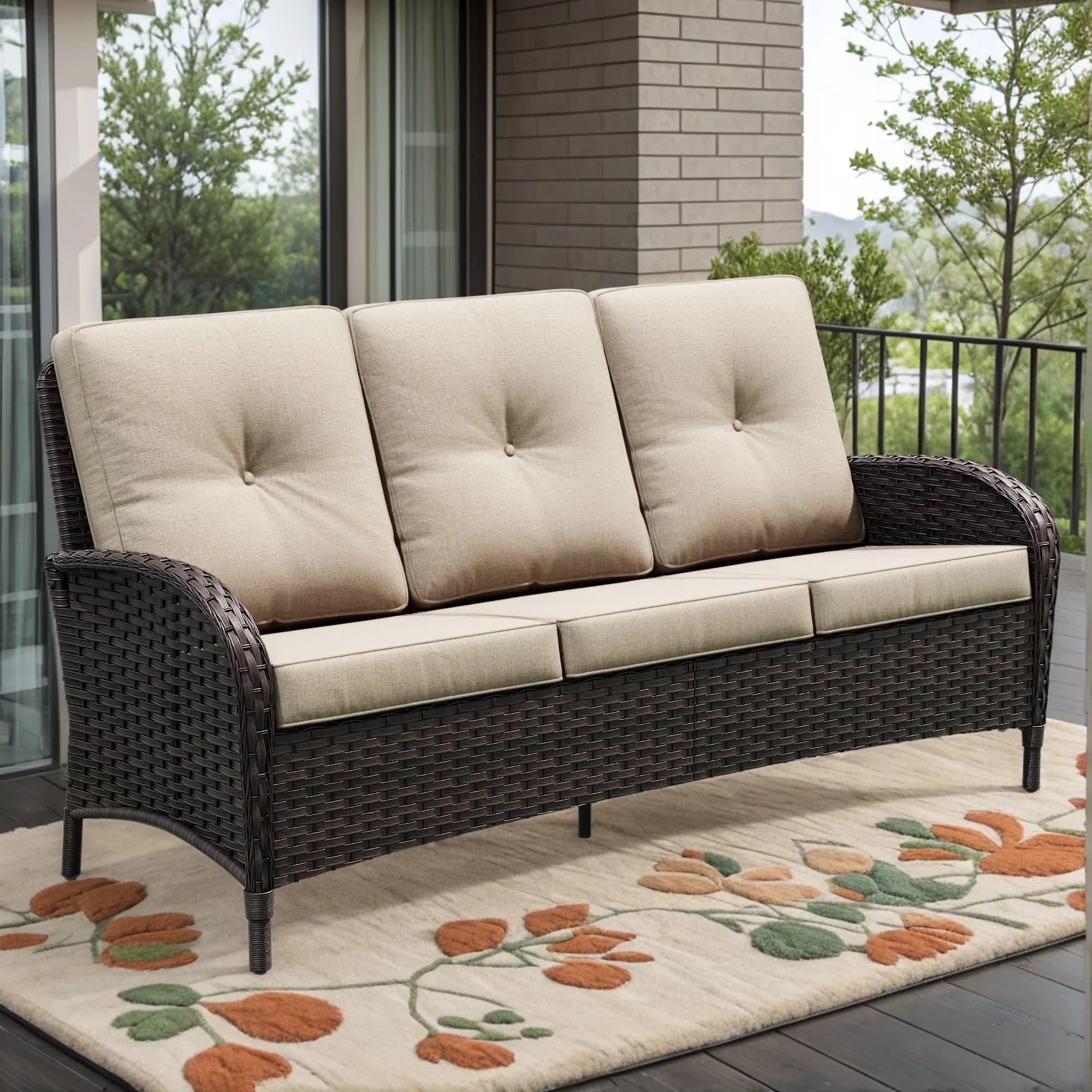 Premium Outdoor Sofas Sectional with Weather-Resistant, Modern, Couch Patio Sofa - Brown Pe Rattan Model 78CEA1