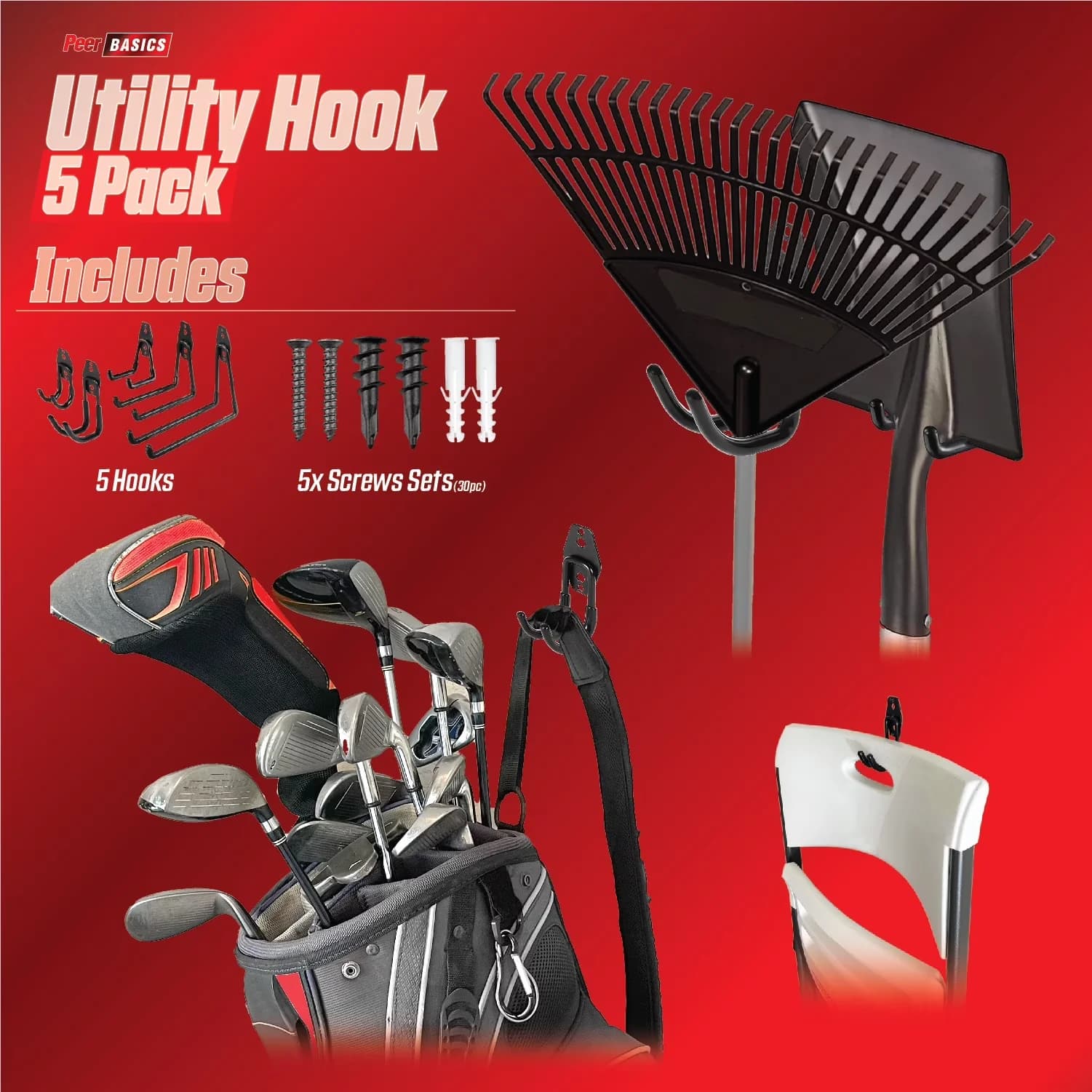 Classic Fastener with Easy Installation, PVC Coated, 5 Pack Hook Set - Metal Black Model A4C0AD