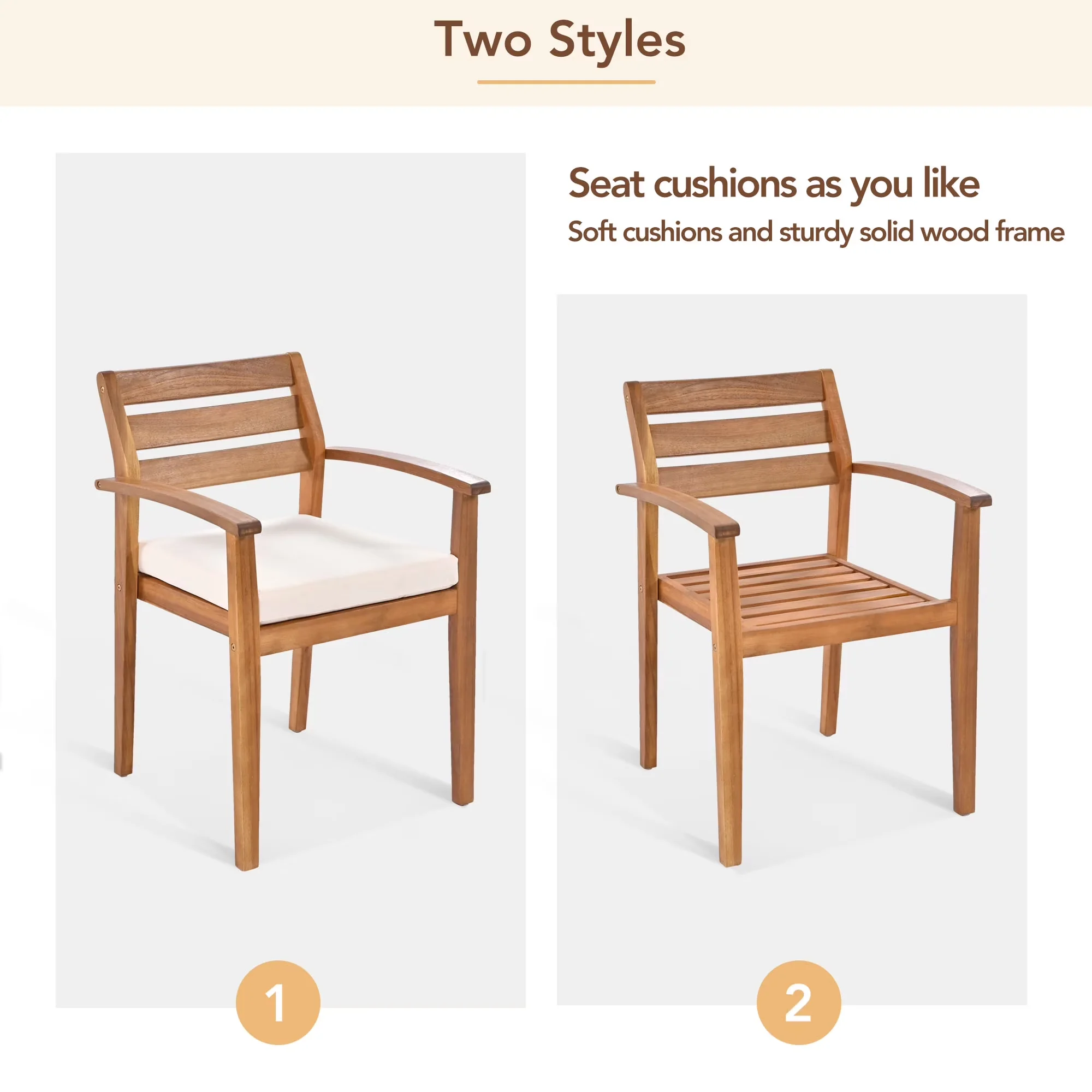 Modern Patio Dining Set with Modern, Live Edge, 7-Piece Outdoor Wood - Acacia Wood, Polyester, Steel Brown Model 00EFA7
