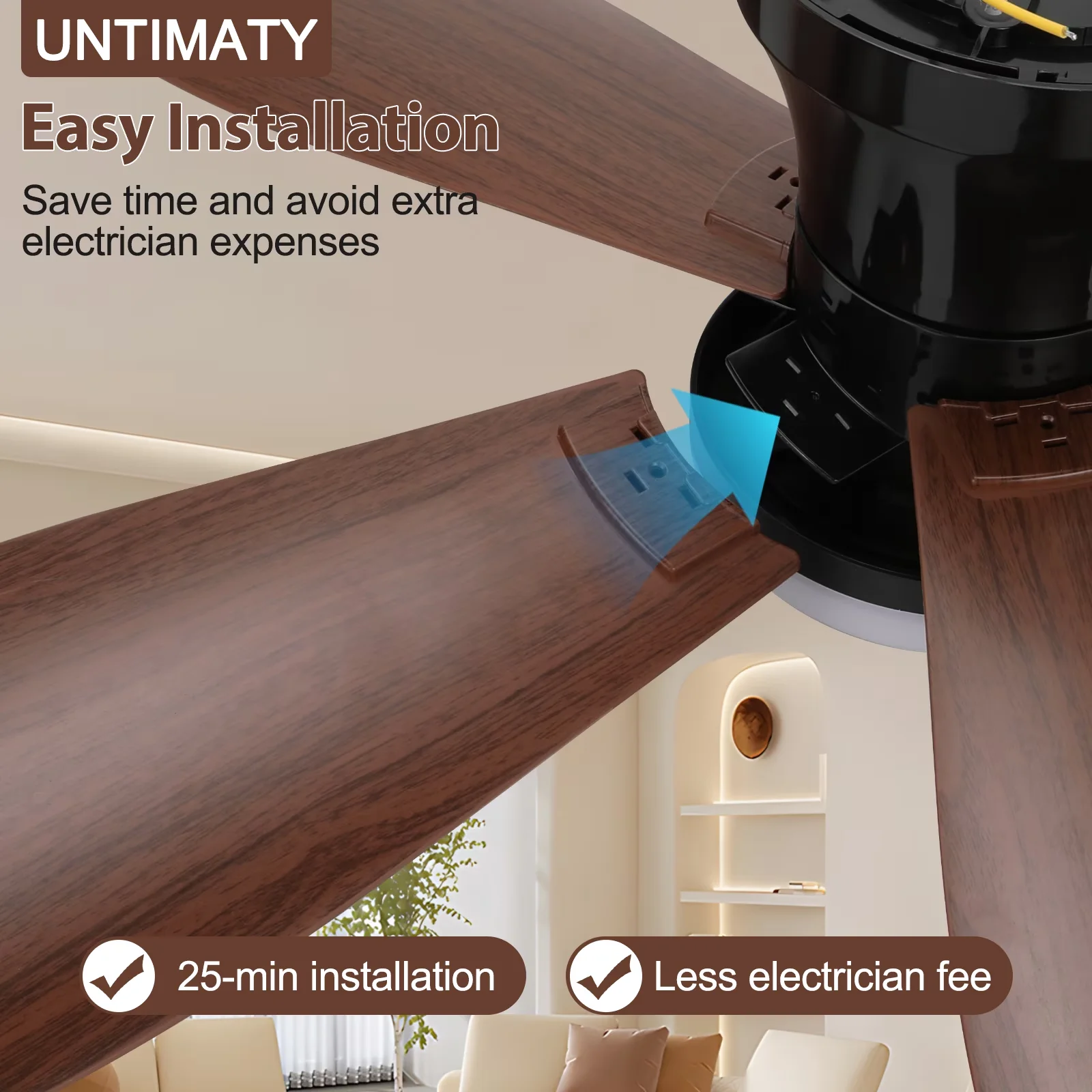 Ceiling Fan Versatile with LED, Dimmable, Modern - Brown Acrylic for Living Room, Bedroom Model 448035