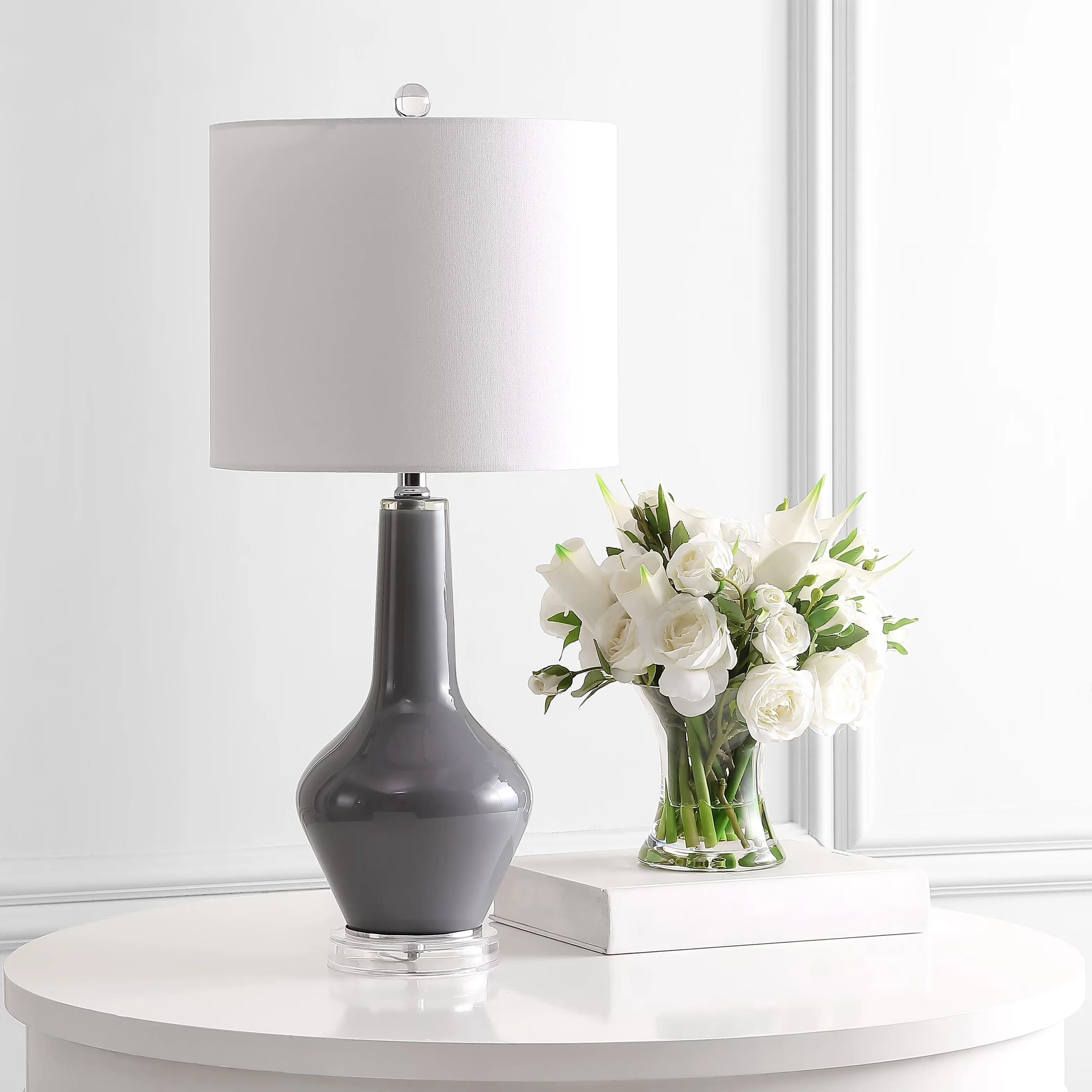 Efficient Table Lamp with LED, Contemporary, Shade Color: White - Gray Glass/Acrylic Model 941B3D