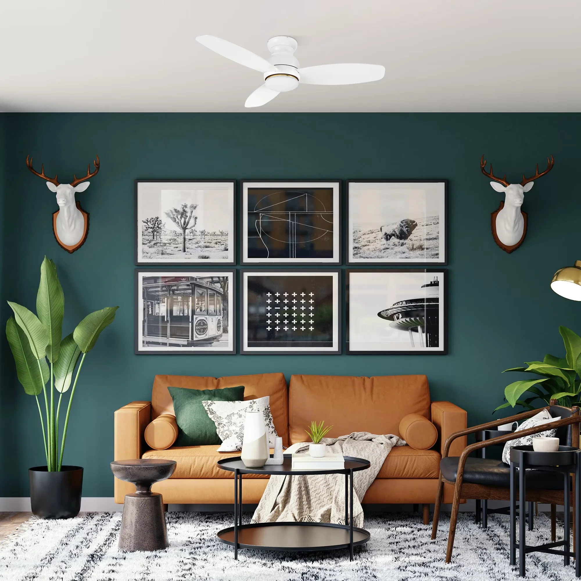 Compact Ceiling Fan with LED, Remote Controlled, 48" 3 Blades Low Profile Indoor - White Model 8C2A42