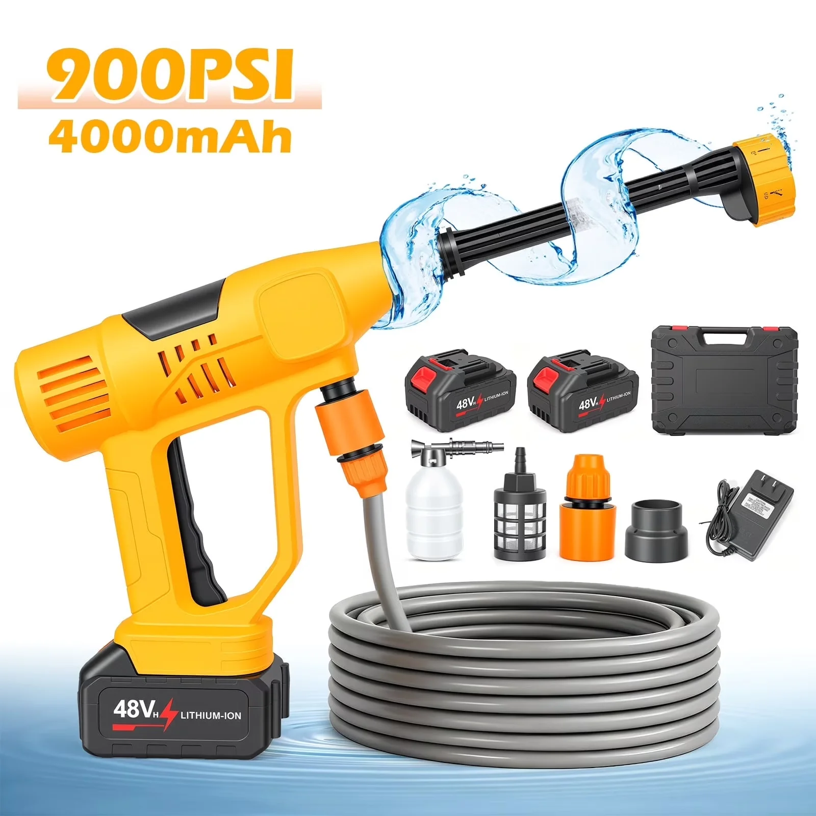 Premium Pressure Washer with Battery, 21V, Adjustable Wand - 900PSI - Low Maintenance Model 2C96C8
