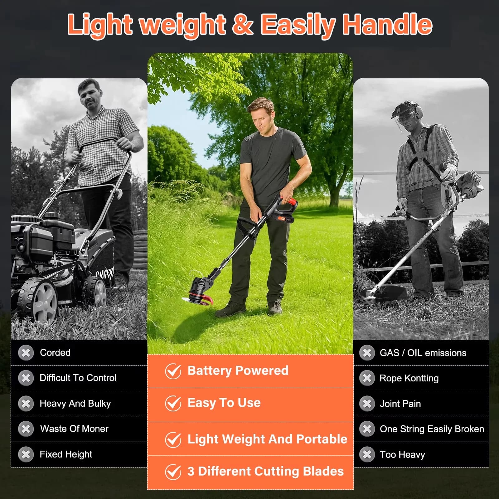 String Trimmer Innovative with Battery, Adjustable, Cordless Lawn Mower - Black Model 94C0DC