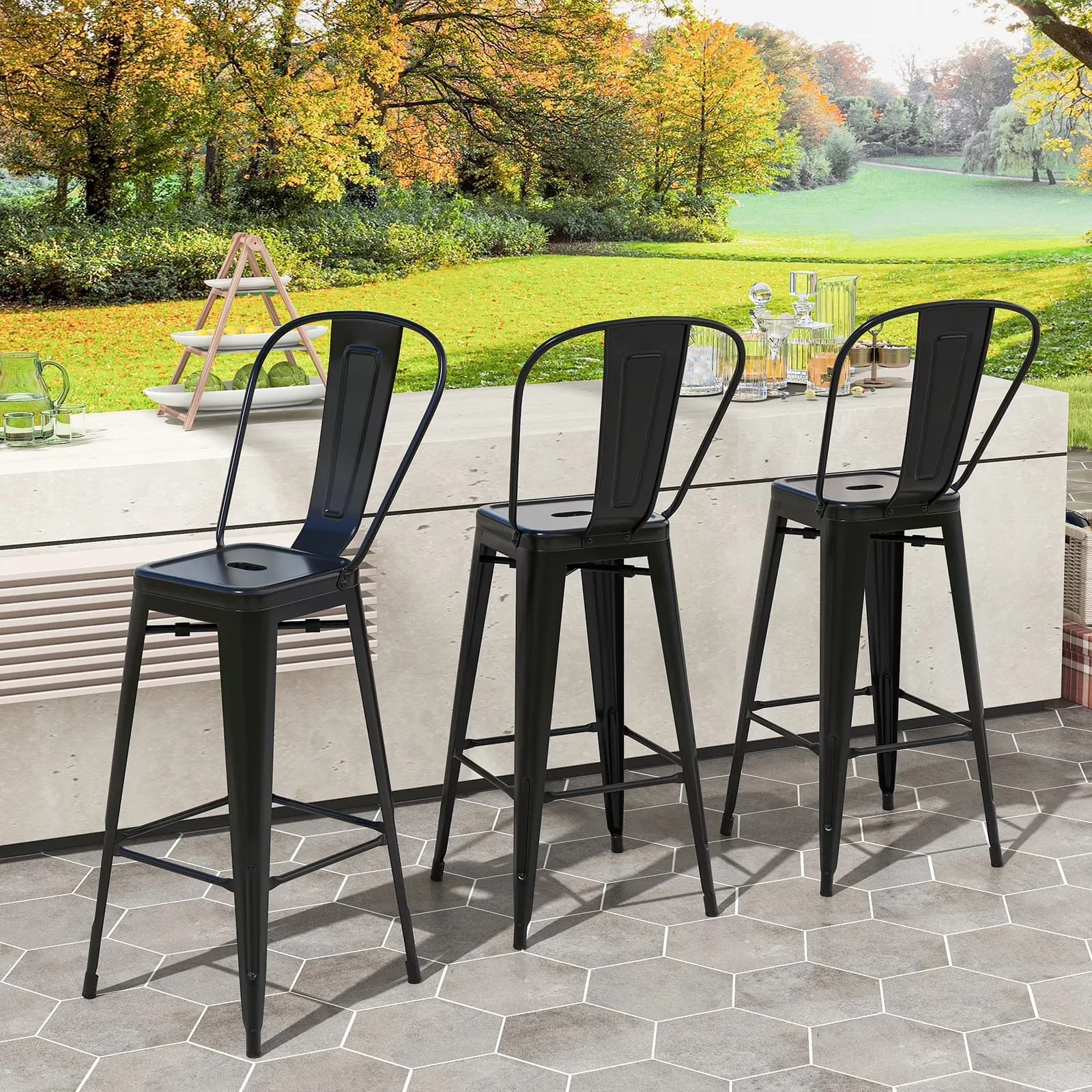 Premium Patio Chair with Stacking - Black Metal - Commercial Quality Model 745DE8