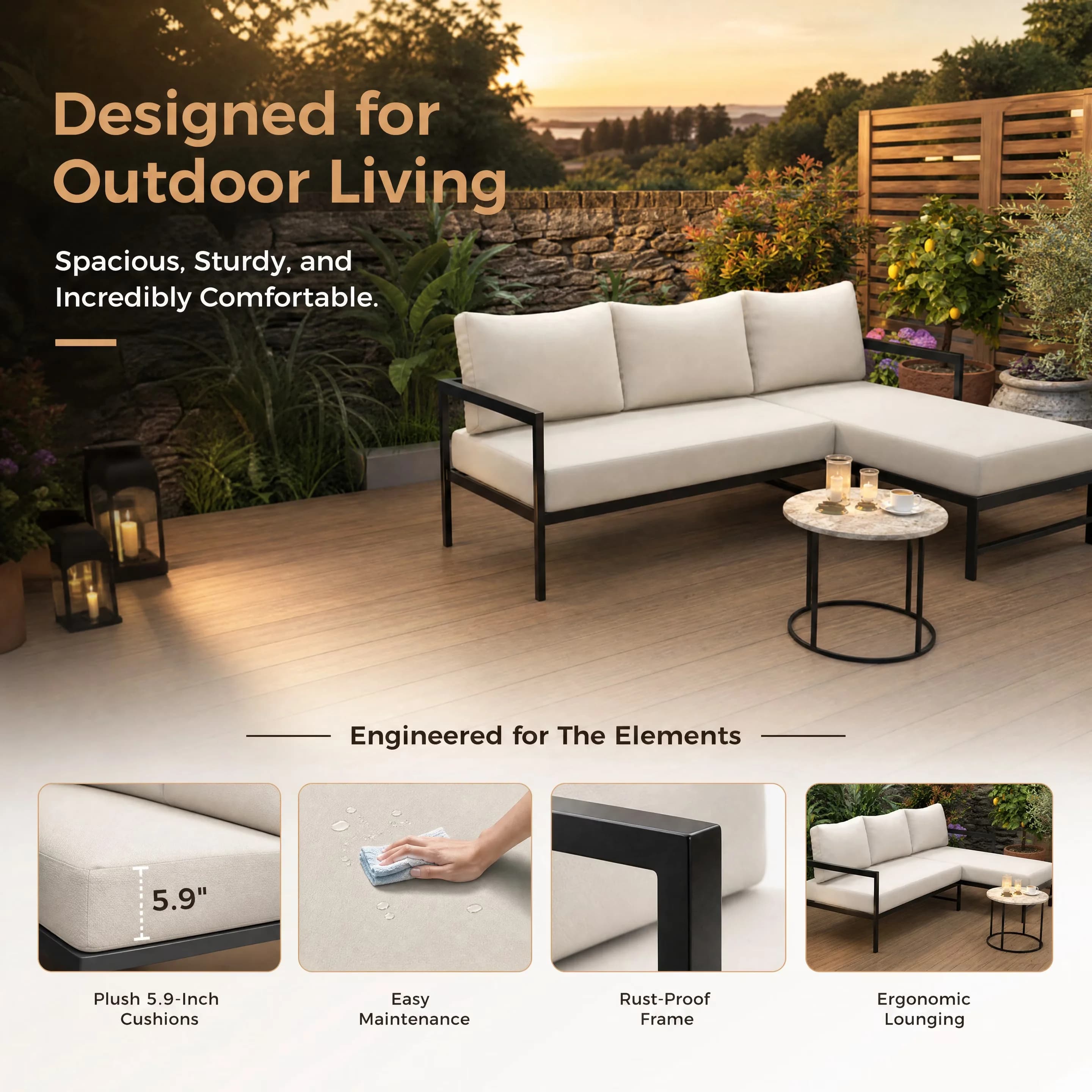 Patio Chair Quality with Waterproof, French Country - Beige Iron for Garden Model A10A79