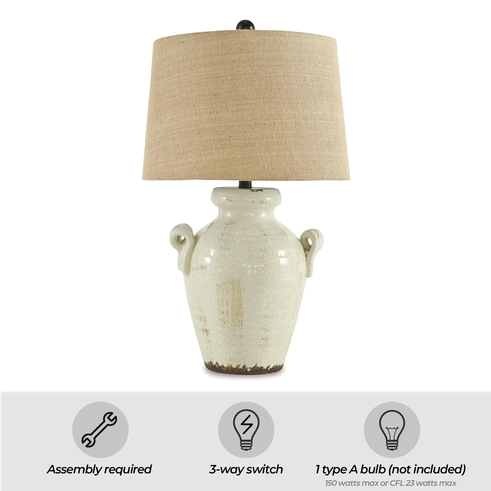 Sleek Table Lamp with Incandescent, Cottage, Casual Emelda Cream - Brown Ceramic Model 5CE92A