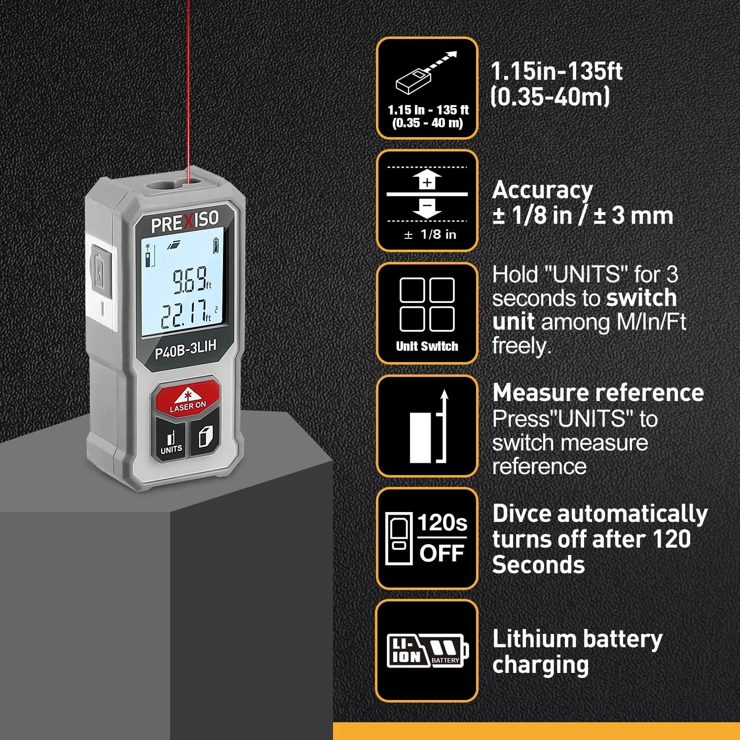 Measuring Layout Efficient with Battery, Adjustable, Mini Laser Distance Meter - Gray Abs Model D42694