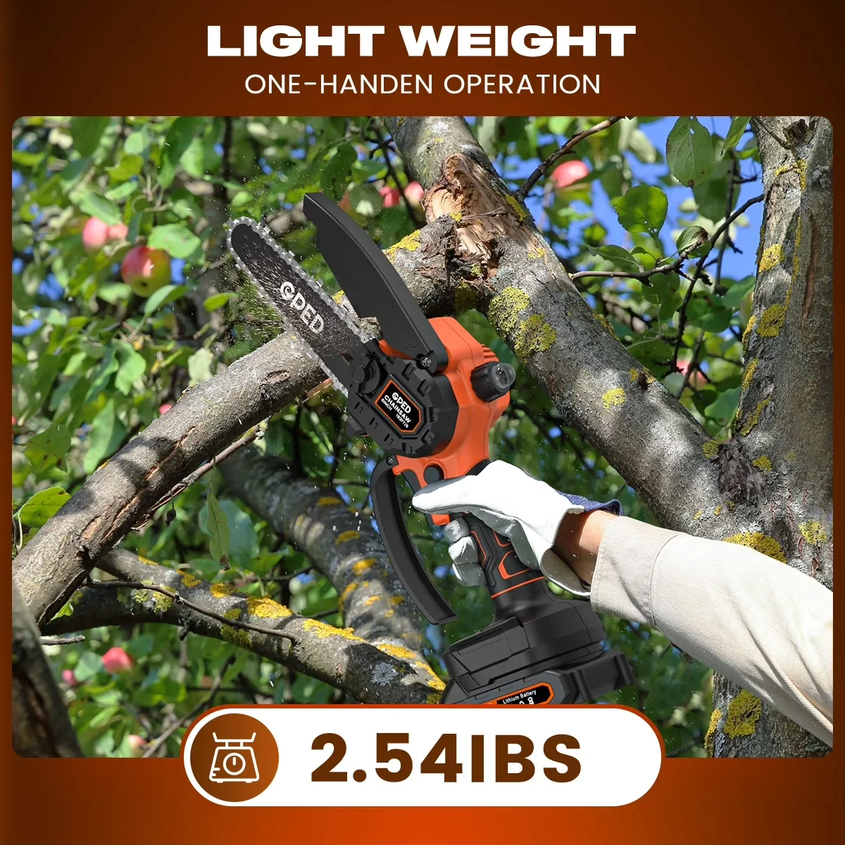 Modern Chainsaw with Battery, Bumper Spikes, Automatic Chain Oiler - Orange Model FC0645