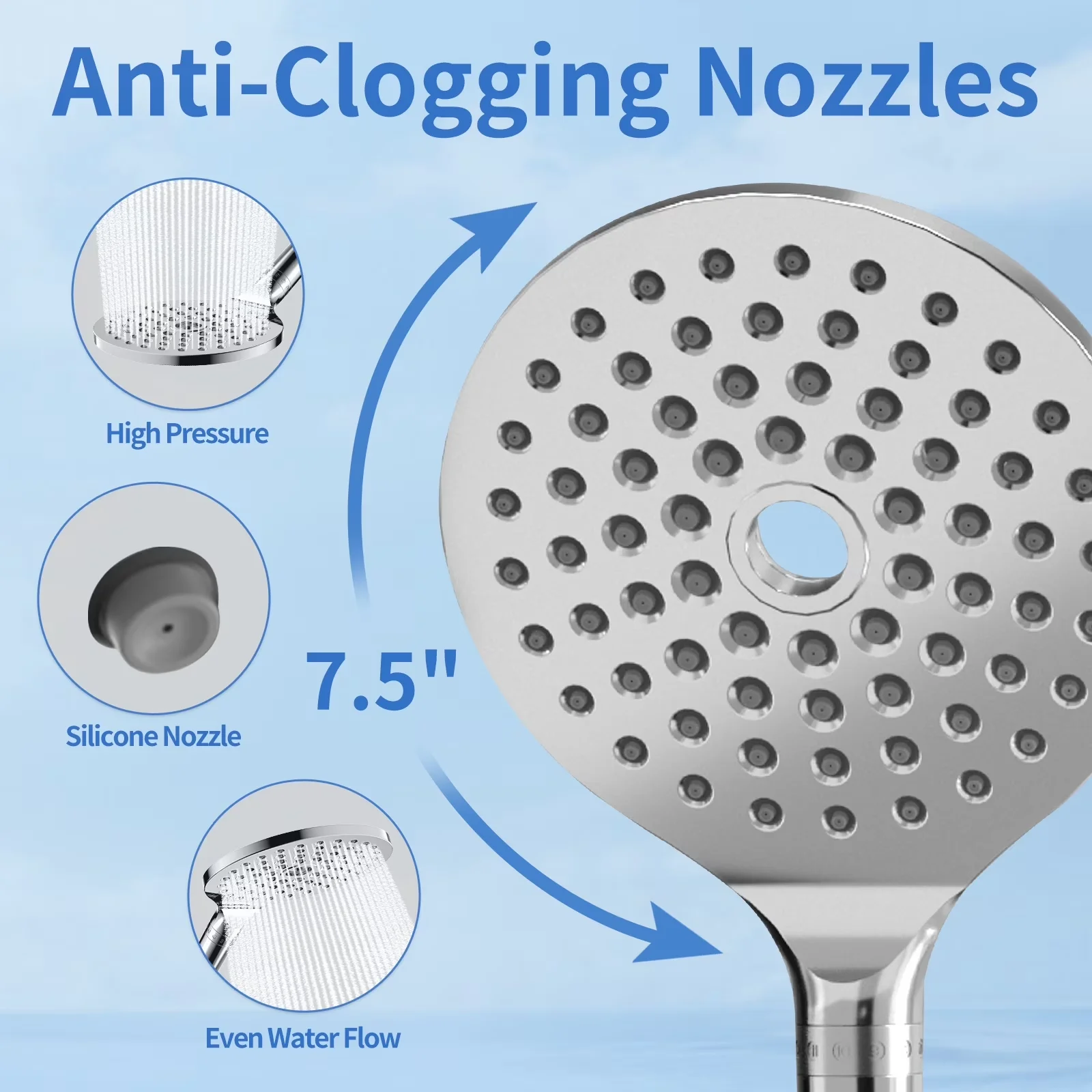 Compact Shower Head with High Pressure, 3-Way, Easy To Install - Silver Brass(3-Way Diverter), Acrylonitrile Butadiene Styrene,... Model 8E0DE0