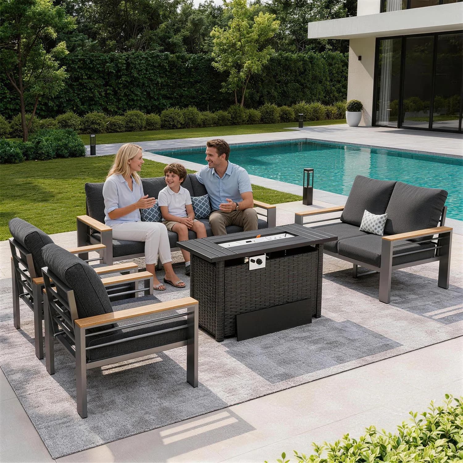 Outdoor Sofas Sectional Efficient with Weatherproof, Dark Gray, 5 Piece Aluminum Patio Furniture Set - Aluminum&Olefin&Steel&Foam Model CB6176