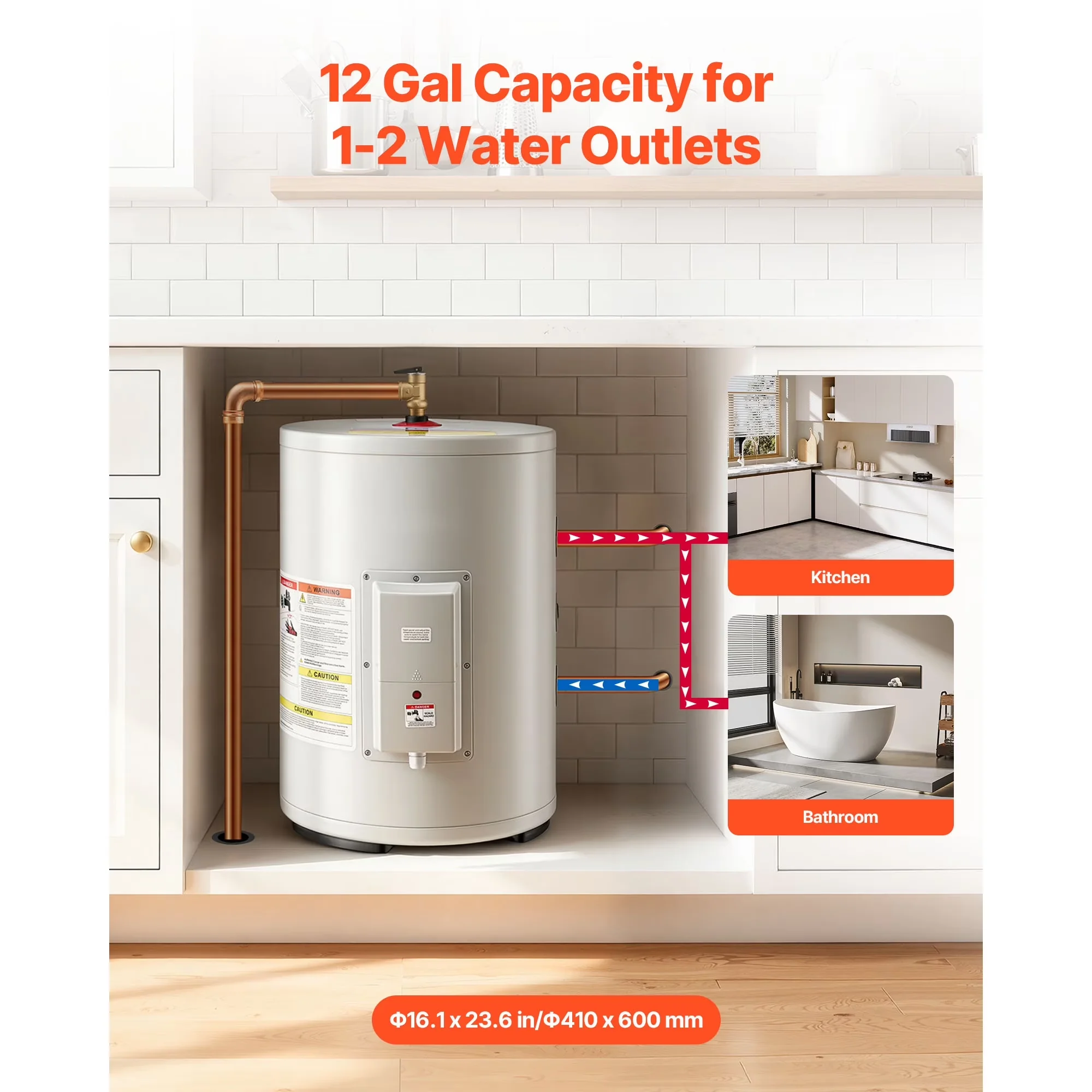 Plumbing Efficient with LED, 1600W, 12-Gallon Electric Tank Water Heater - Model EC2863