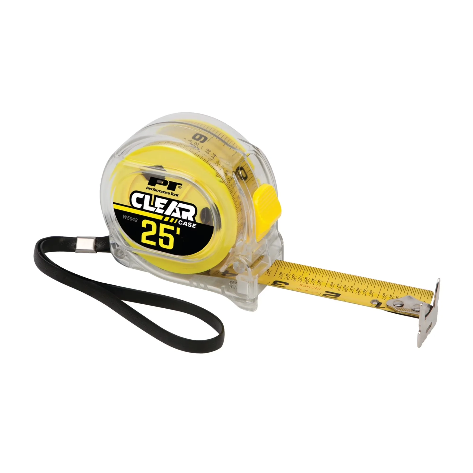 Essential Measuring Layout with Lightweight, Double Sided Hook, W5041 Clear Polycarbonate Tape Measure - Yellow Polycarbonate Model 960CE1