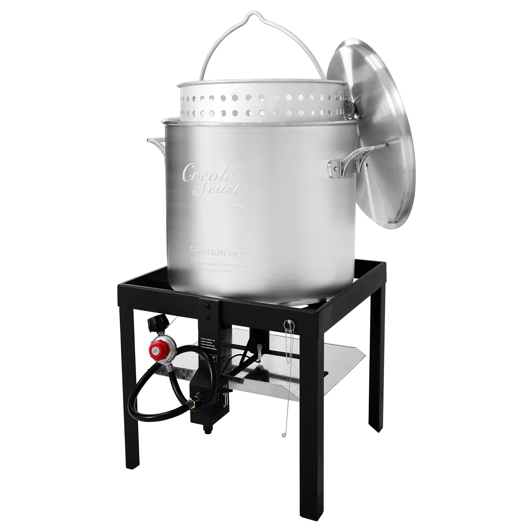 Quality Outdoor Fryer with Adjustable Regulator, 60QT Seafood Boiling Pot Kit - Aluminum|Steel Silver Model 0A169C