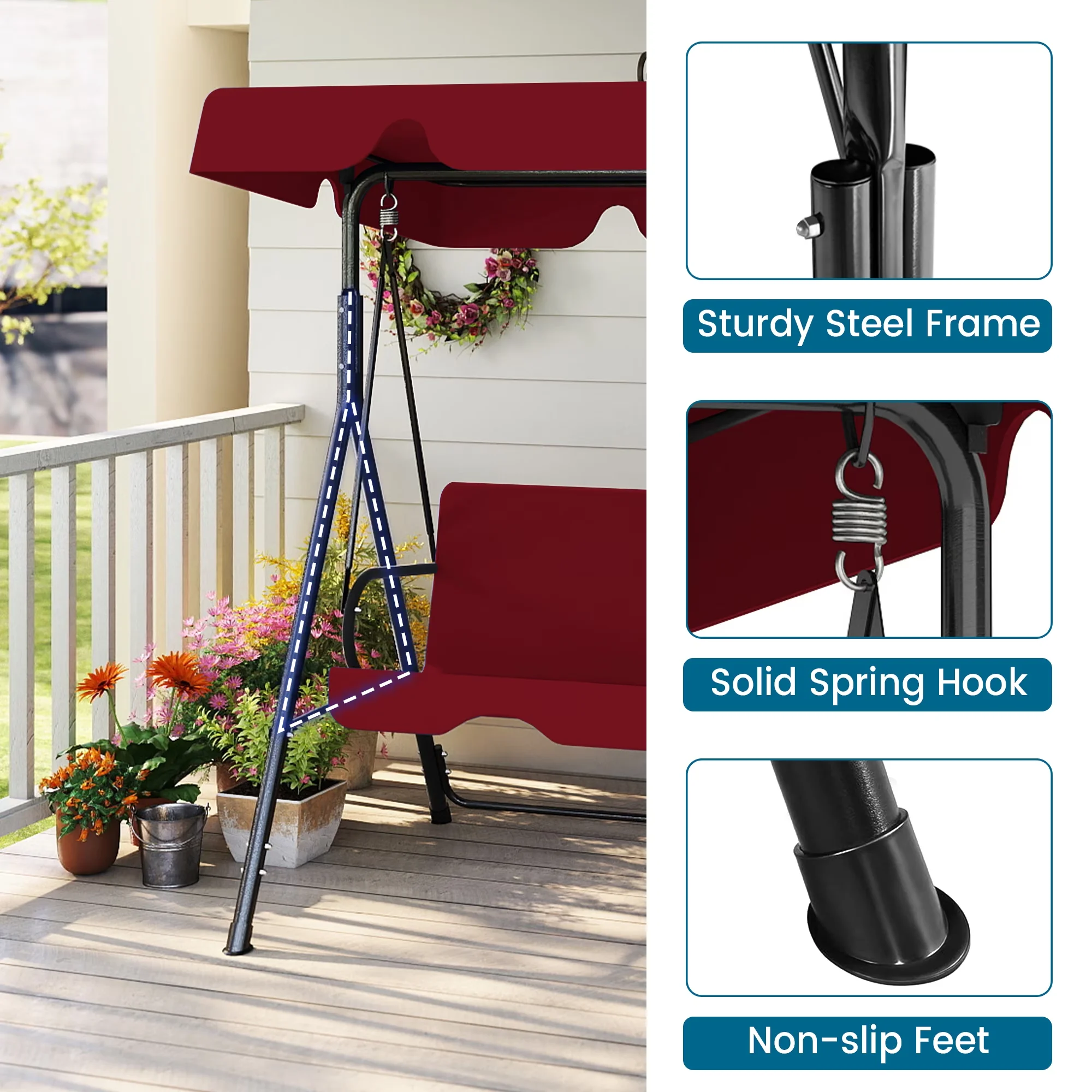 Patio Chair Versatile with Weather-Resistant, Rust Resistant, Water-Resistant - Alloy Steel Red Model D38CEB