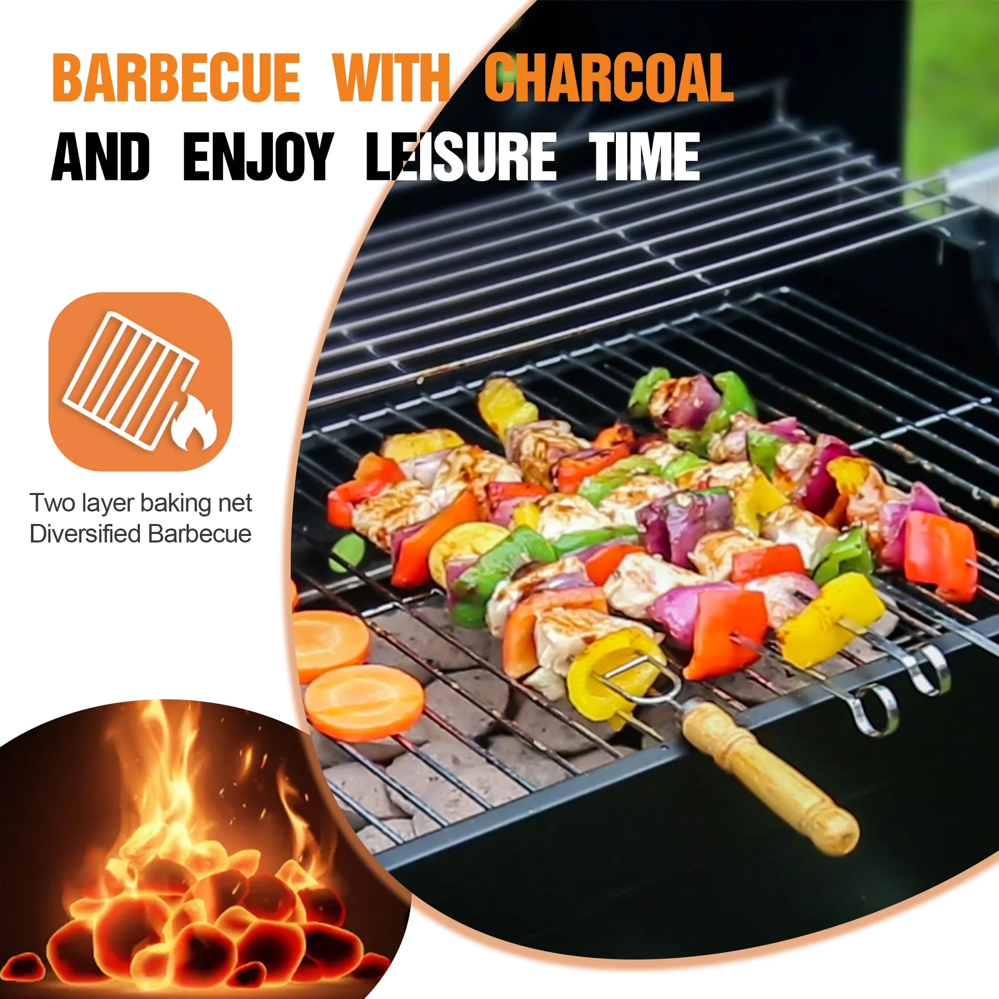 Charcoal Grill Efficient with Heat Thermometer, Adjustable Air Vents - Metal for Outdoor, Picnic Model 12E009