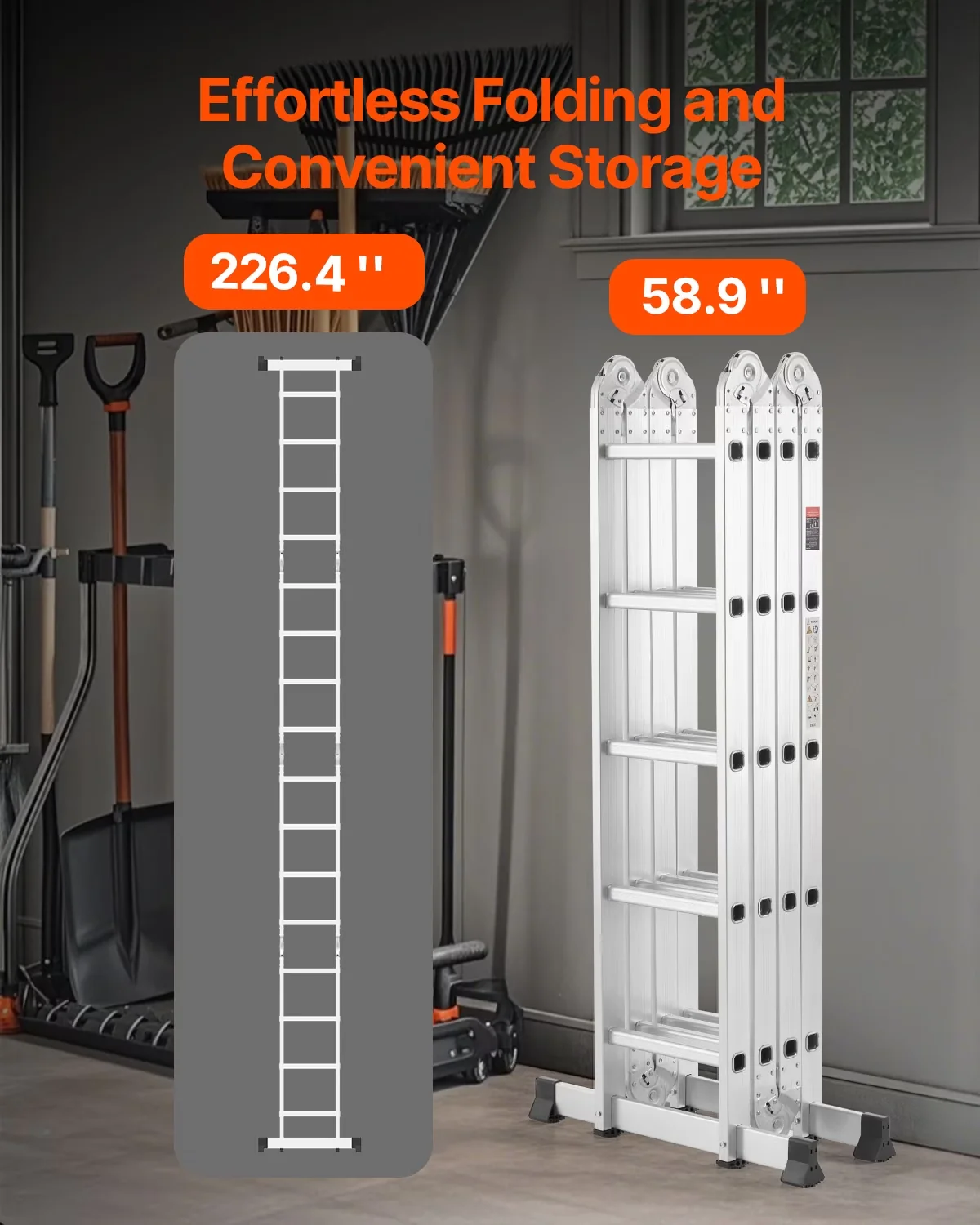 Versatile Ladders And Step Stool with Adjustable, A-Shape 5-Step Extendable Ladder, 7-Function Tall Expanding Ladder - Silver... Model D777E8