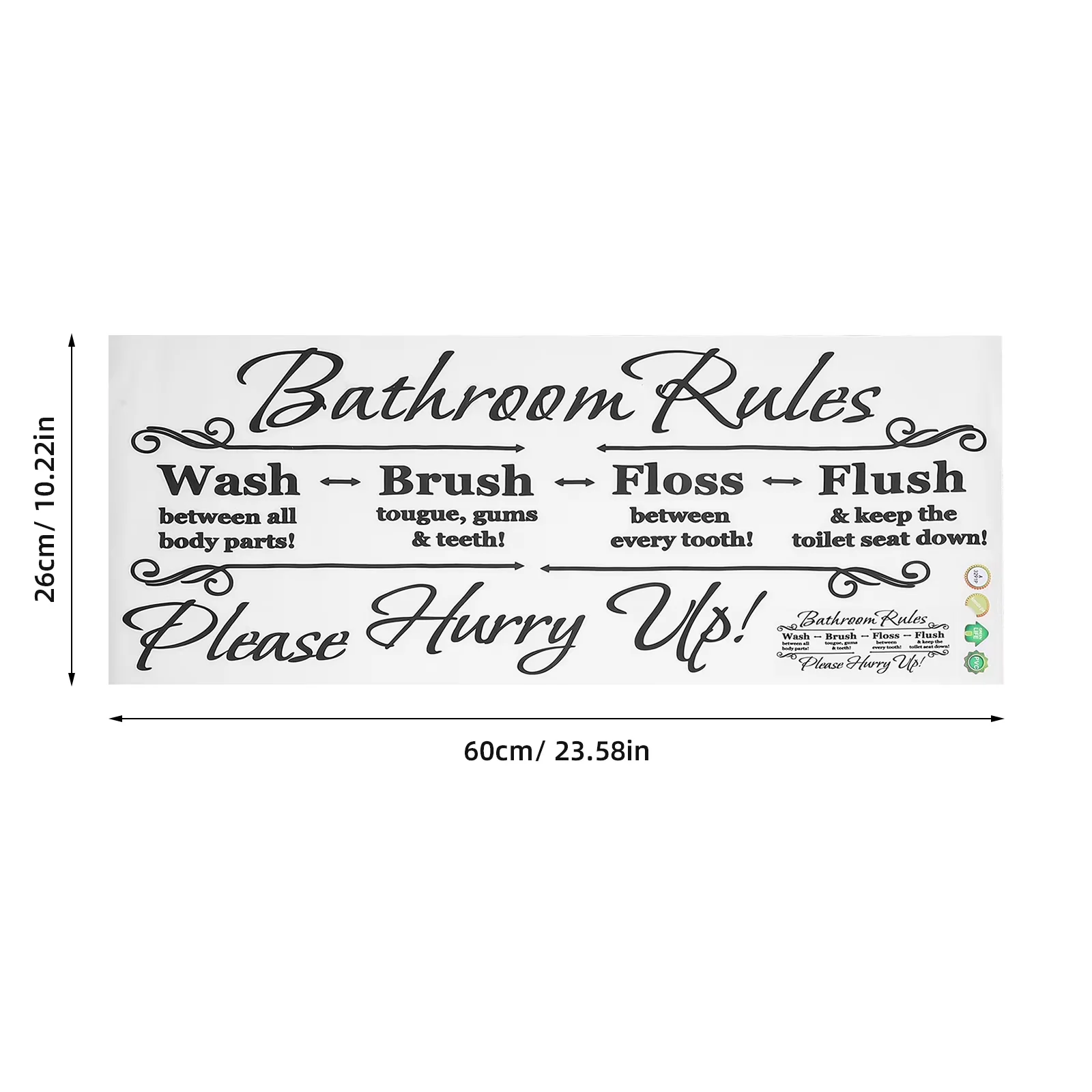Premium Wallpaper Wall Decals Wall Covering with Reusable, Funny Rules, Removable Bathroom Stickers - Black Pvc for Bathroom Model 654234