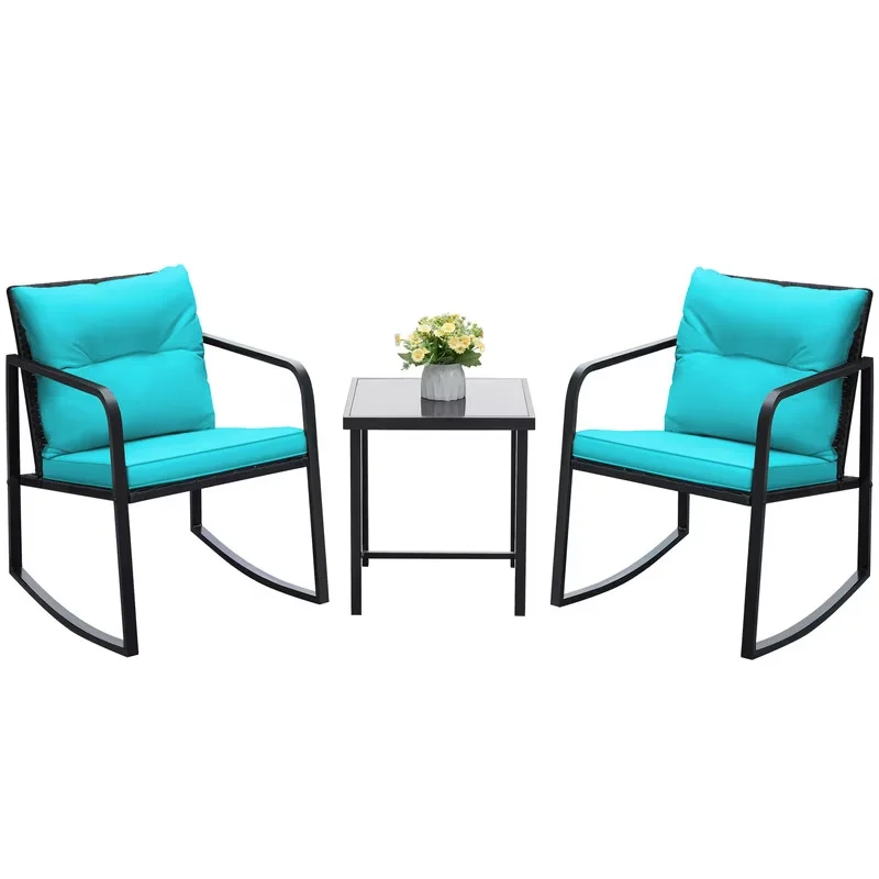 Modern Patio Dining Set with Rust Resistant, Blue, Coffee Table - Pieces Model 031B25