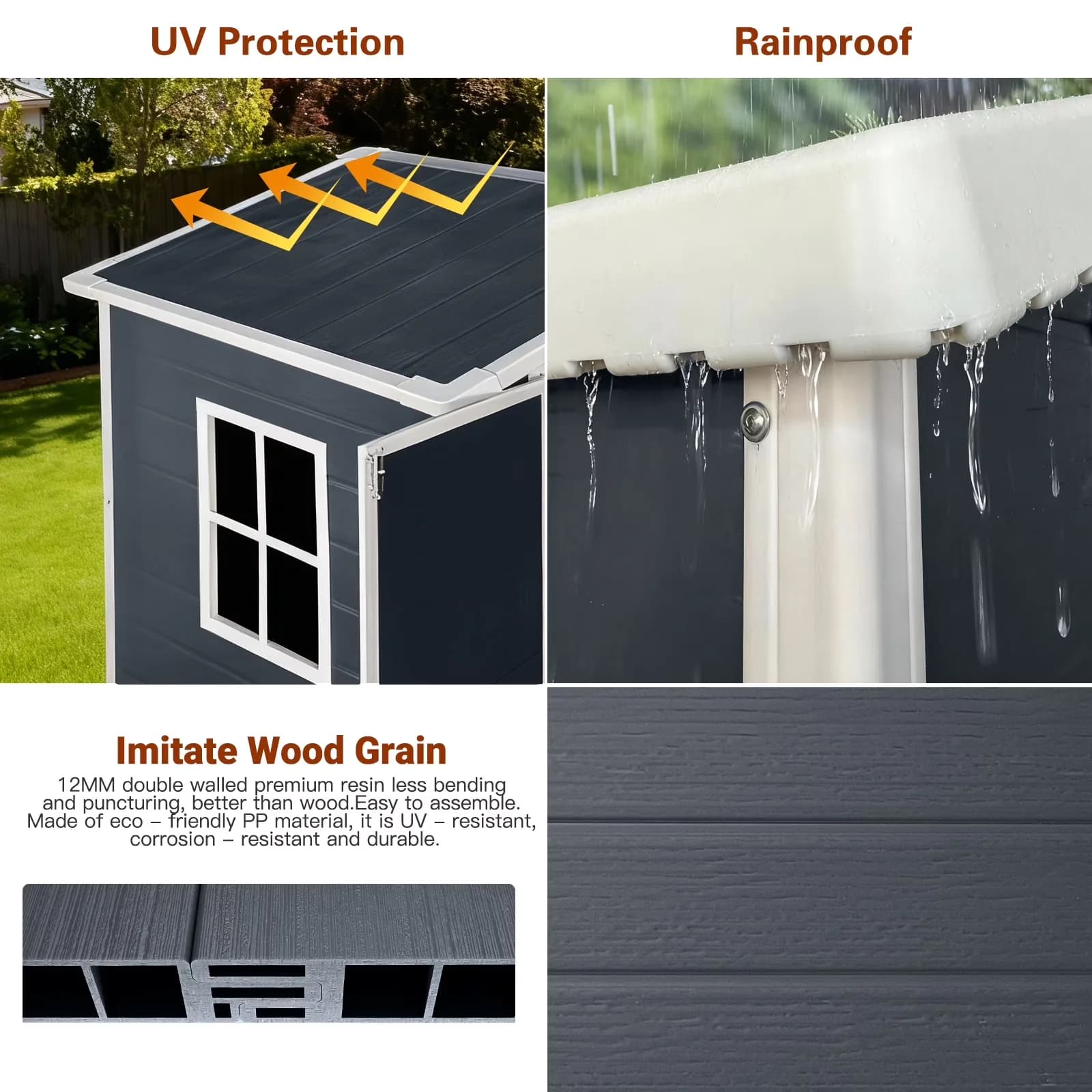 Sleek Shed with Mold Resistant, 6ft x 4ft Plastic Outdoor Storage, Floor and Lockable Door Plastic Garden - Gray Plastic Model 90D2A4