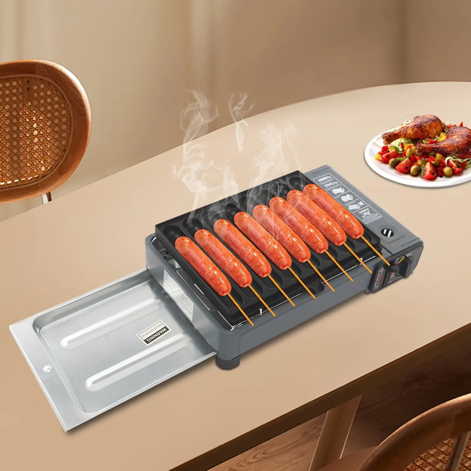 Essential Flat Top Grill with Portable, tabletop BBQ, Gas Portable Butane Stove - Cast Iron Black Model DF9AD3