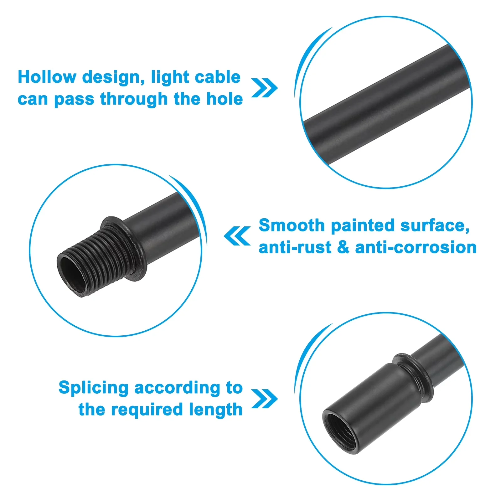 Reliable Lamp Set with Lightweight, Nut, Straight Pipe Stems Rod Kit - Carbon Steel 40mm(1.57") Model 6AC4A1
