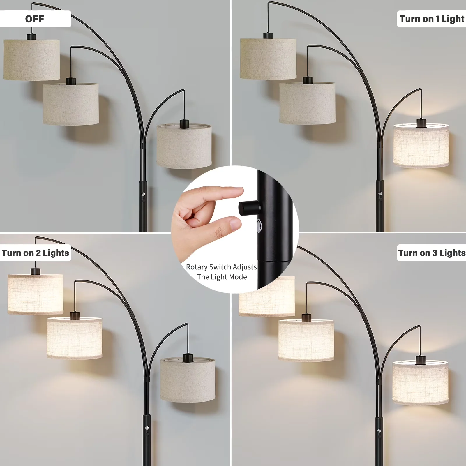Professional Lamp with LED, Mid-Century, 3 Lights Floor - Black Metal - Heavy Duty Model 3F4CF7