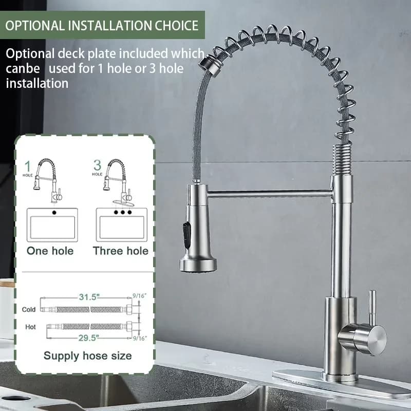 Durable Plumbing with Pull Out Sprayer, Kitchen Faucets, Kitchen Sink Faucet - Metal, Stainless Steel, Nickel Silver Model 35C91B