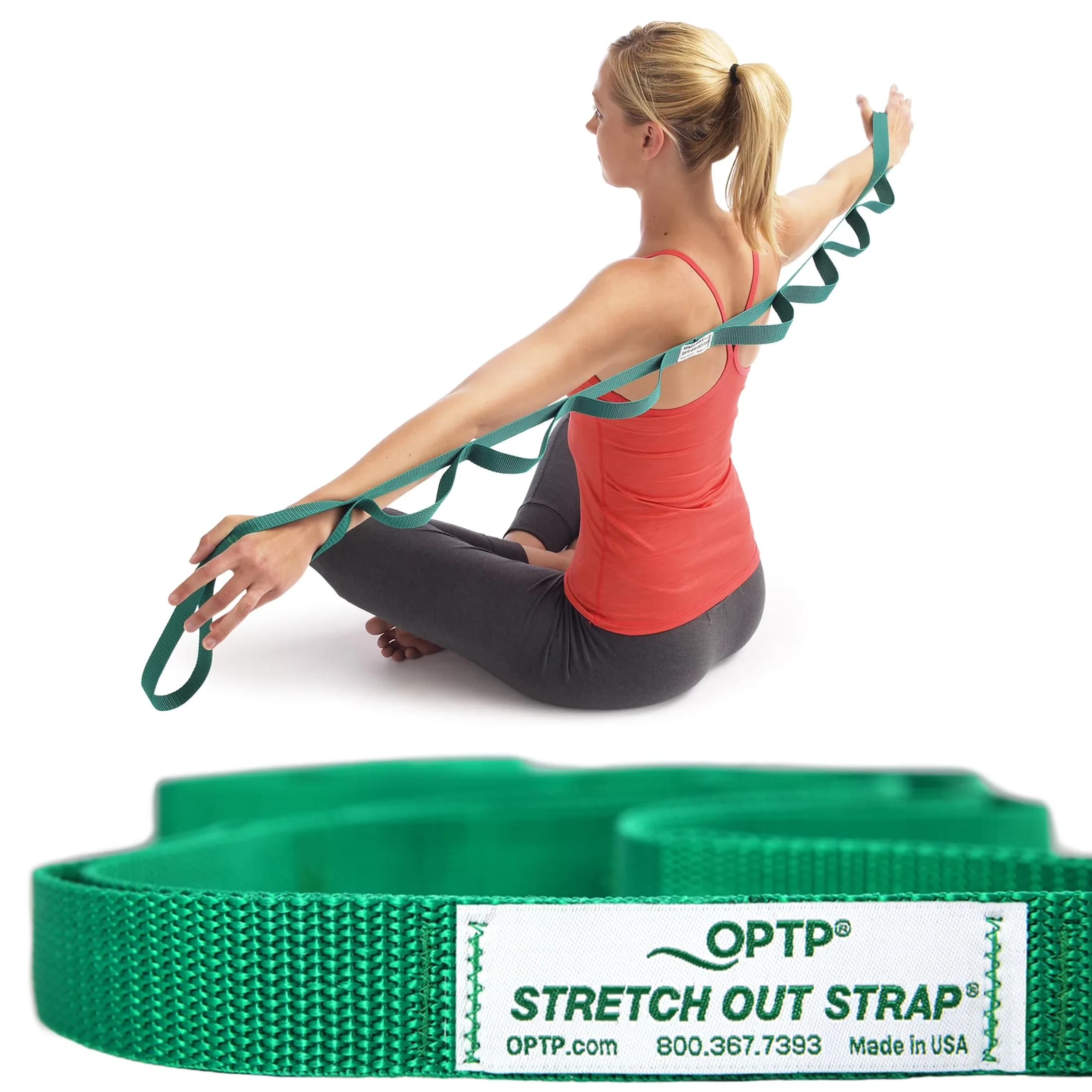 Durable Home Gym Accessory with Exercise Book, Top Choice Stretch Out Straps - Nylon Green Model E072FB