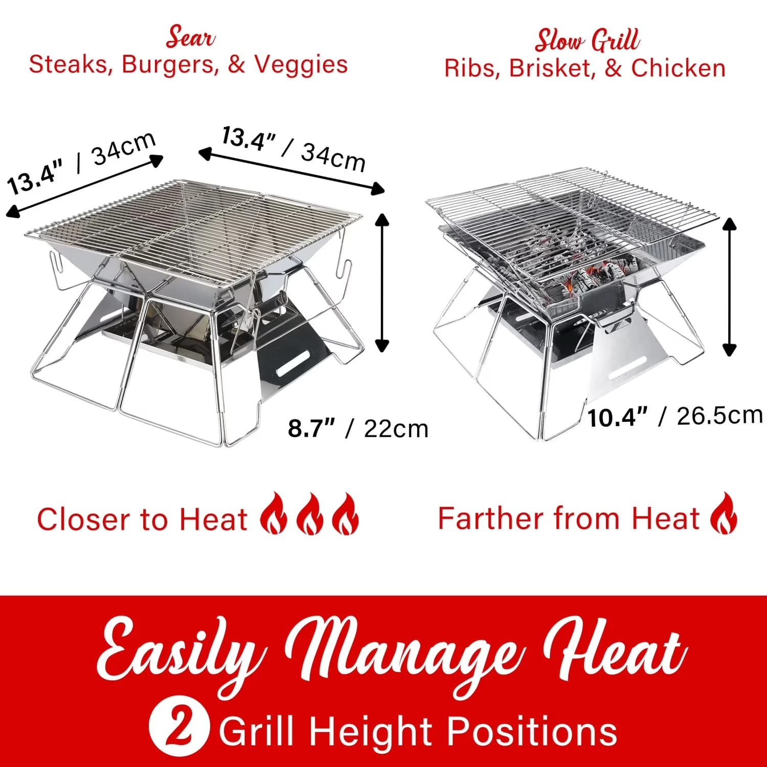 Efficient Flat Top Grill with Charcoal Basket, Carry Bag - Metal 14 - Heavy Duty Model 6D2643