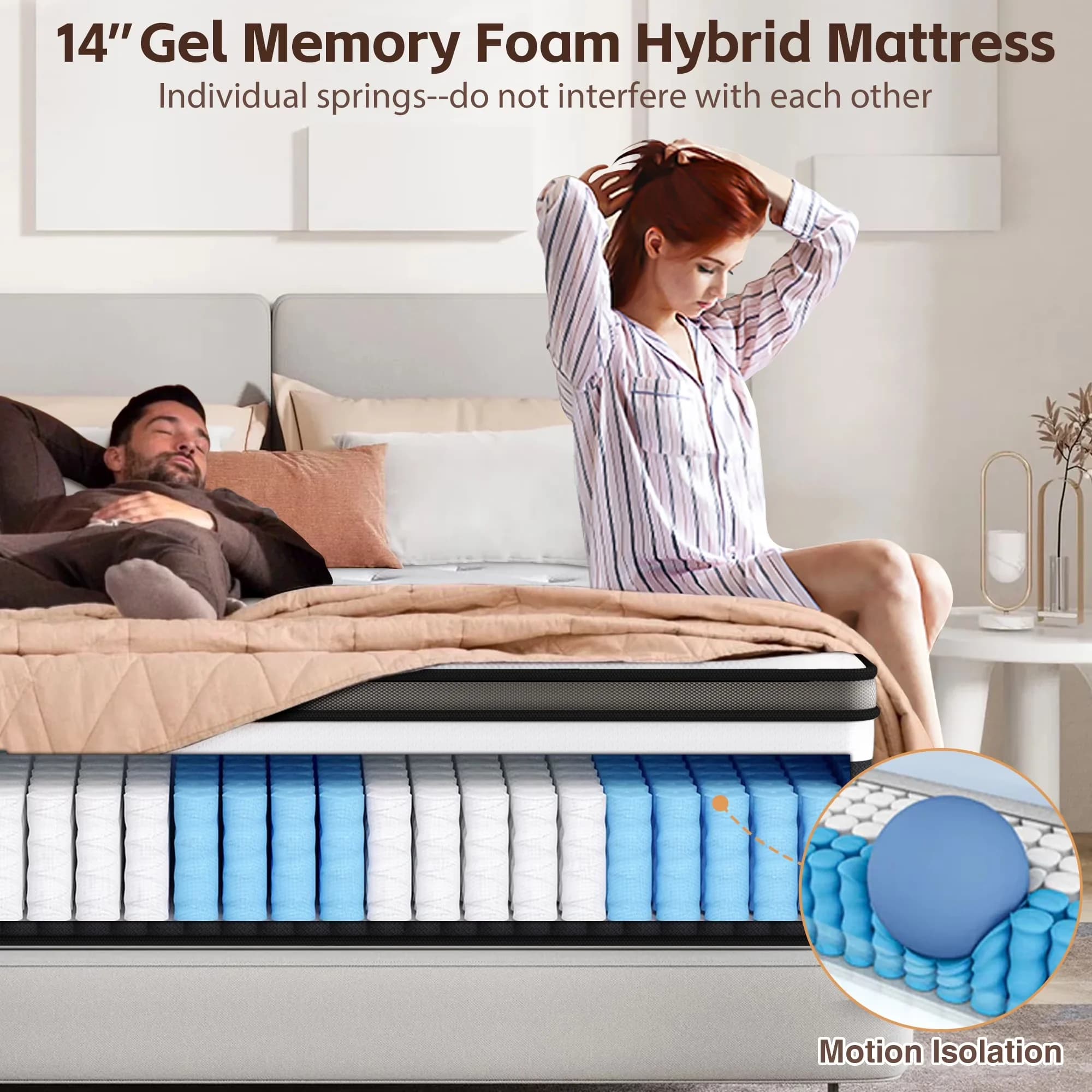 Sleek Mattresses Accessory with Cooling Technology, Mattress-In-A-Box - White Gel Memory Foam,Pocket Springs Model 3D18BA